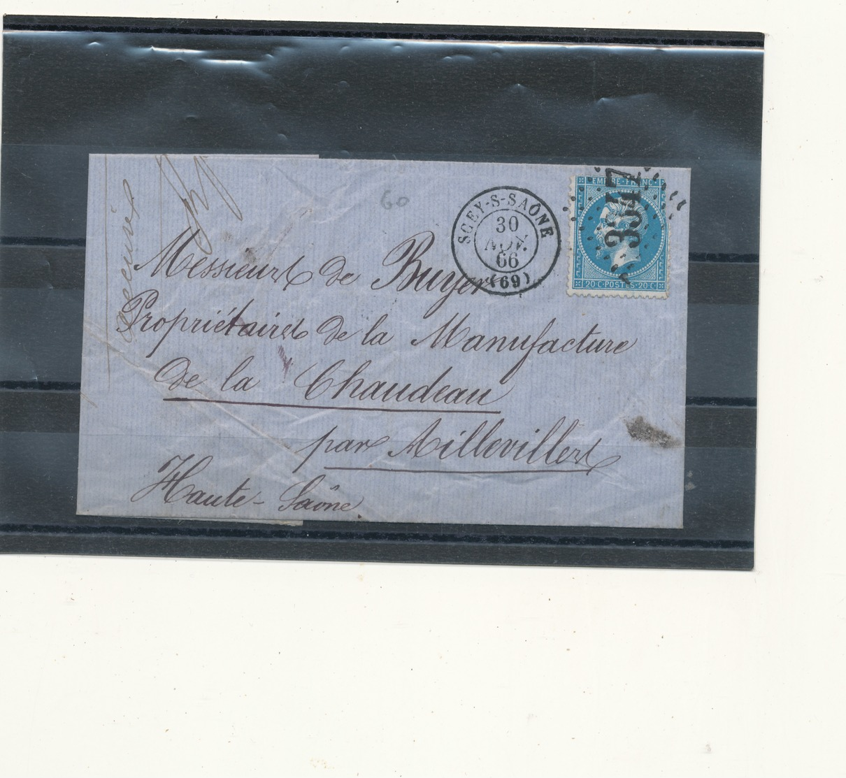 N°22 SUR LETTRE CACHET A CERCLE PERLE + CACHET BUREAU DE PASSE. - 1862 Napoléon III