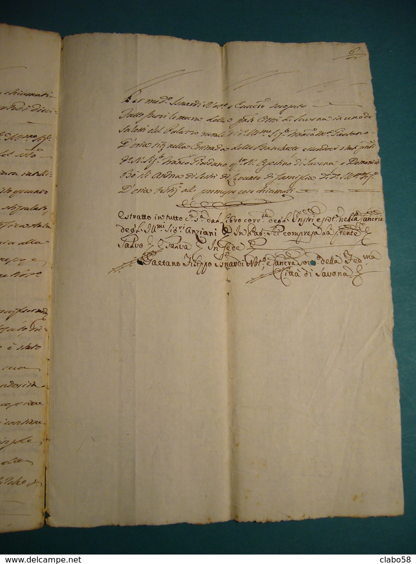 1741  REPUBBLICA LIGURE CARTA BOLLATA DI 10 SOLDI EMESSA A SAVONA DOCUMENTO SCRITTO SU 6 FACCIATE - Collections