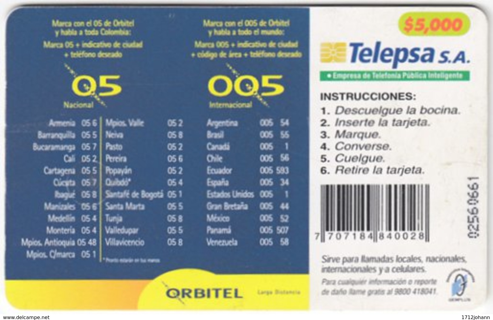 COLOMBIA A-127 Chip Telepsa - Occasion, Christmas - Used - Kolumbien