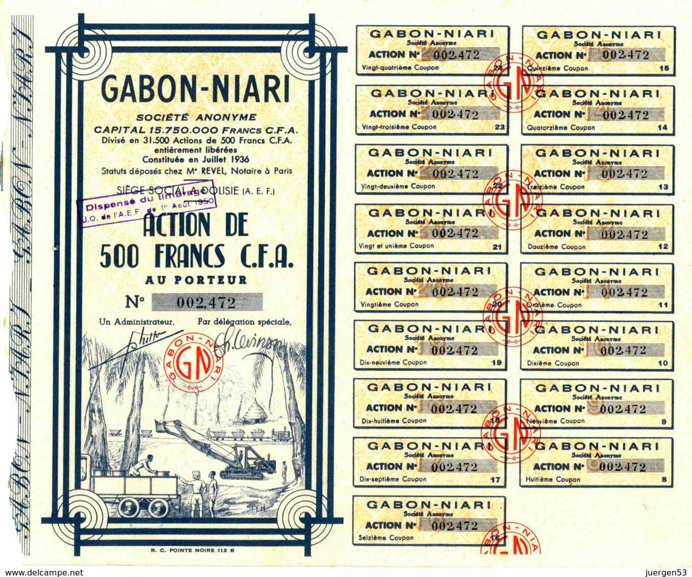 GABON-NIARI, 500 Francs - Afrique