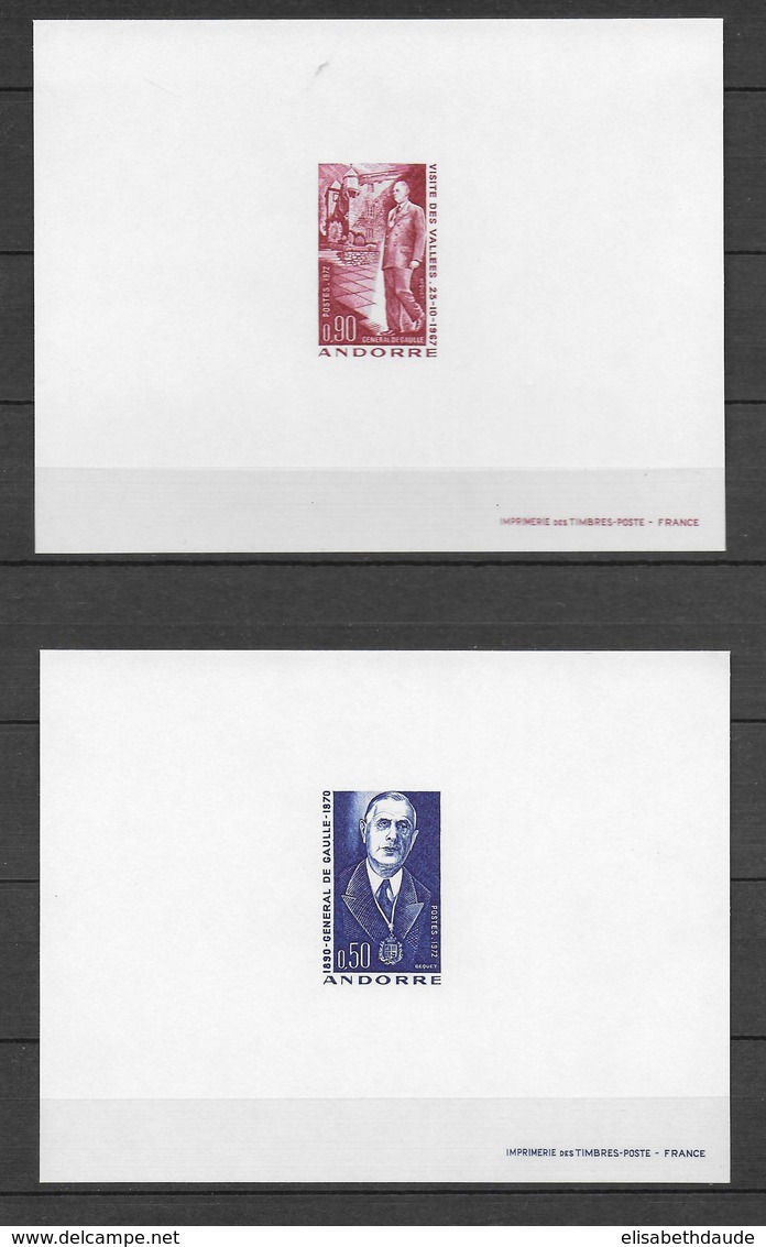 ANDORRE - 1972 - YVERT N° 224/225 SERIE COMPLETE EPREUVES DE LUXE ! DE GAULLE - Covers & Documents