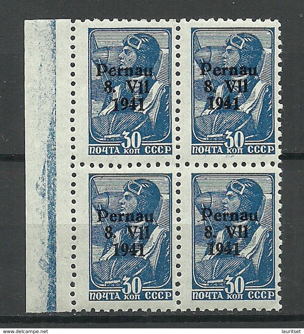 Estland Estonia 1941 German Occupation Pernau Michel 9 II As 4-block MNH - Estland