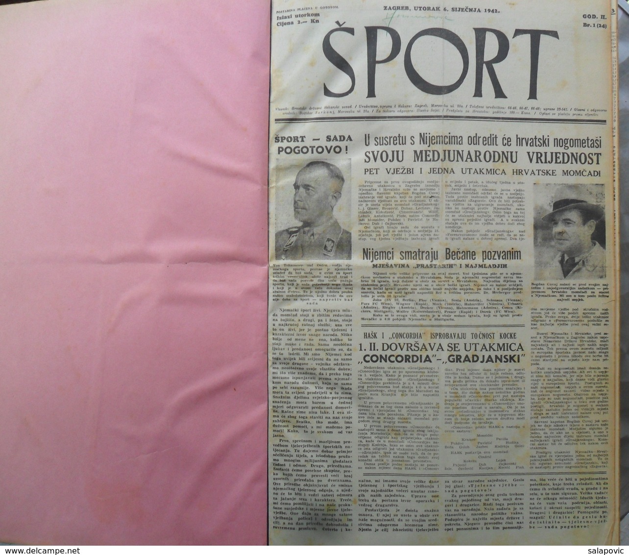 SPORT NDH NOVINE KOMPLETNA 1942 GODINA(FALI SAMO BROJ 33), UVEZANO 50 BROJEVA NDH NEWS COMPLETE 1942 YEAR, RRARE - Bücher