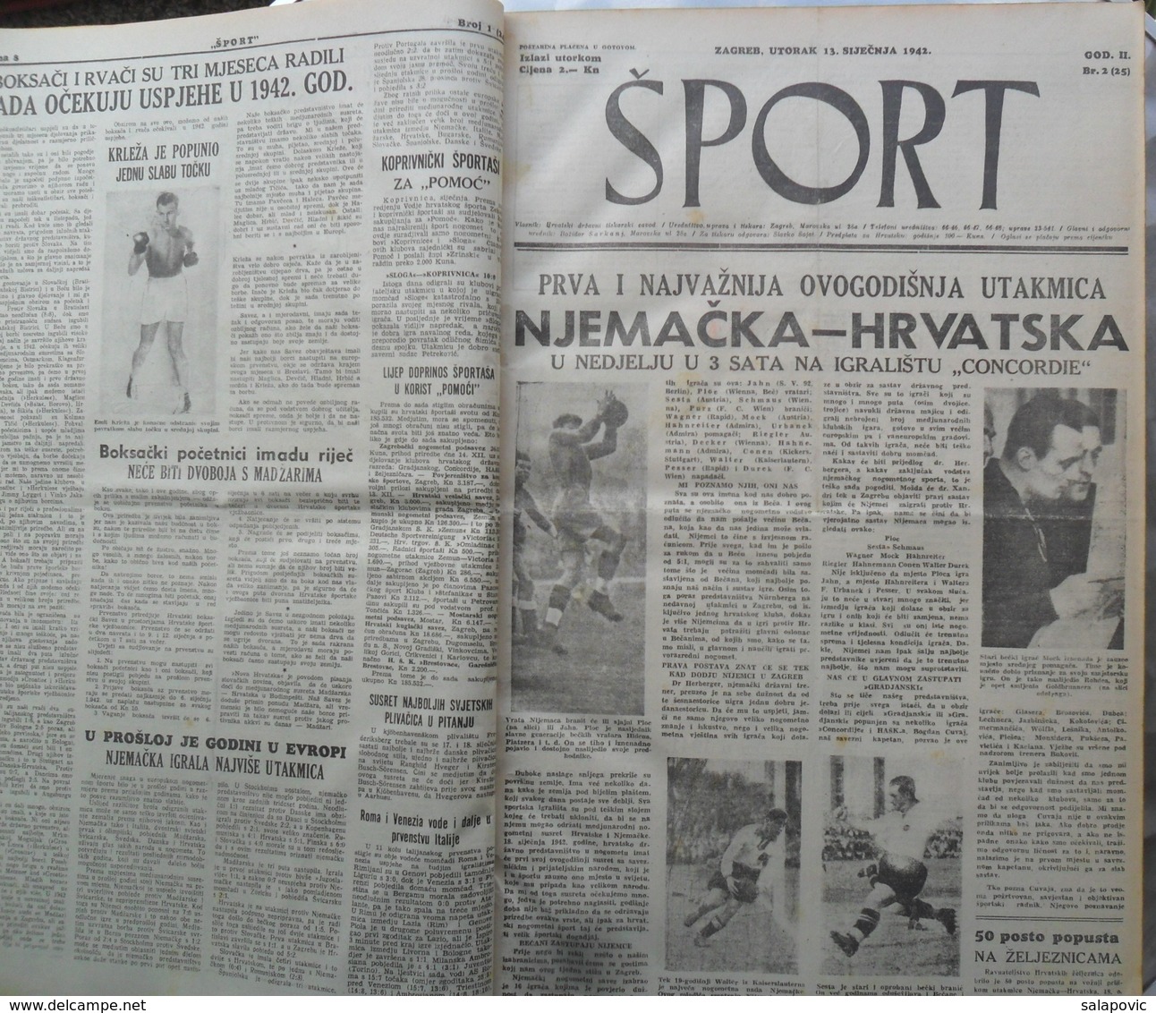 SPORT NDH NOVINE KOMPLETNA 1942 GODINA(FALI SAMO BROJ 33), UVEZANO 50 BROJEVA NDH NEWS COMPLETE 1942 YEAR, RRARE - Libri