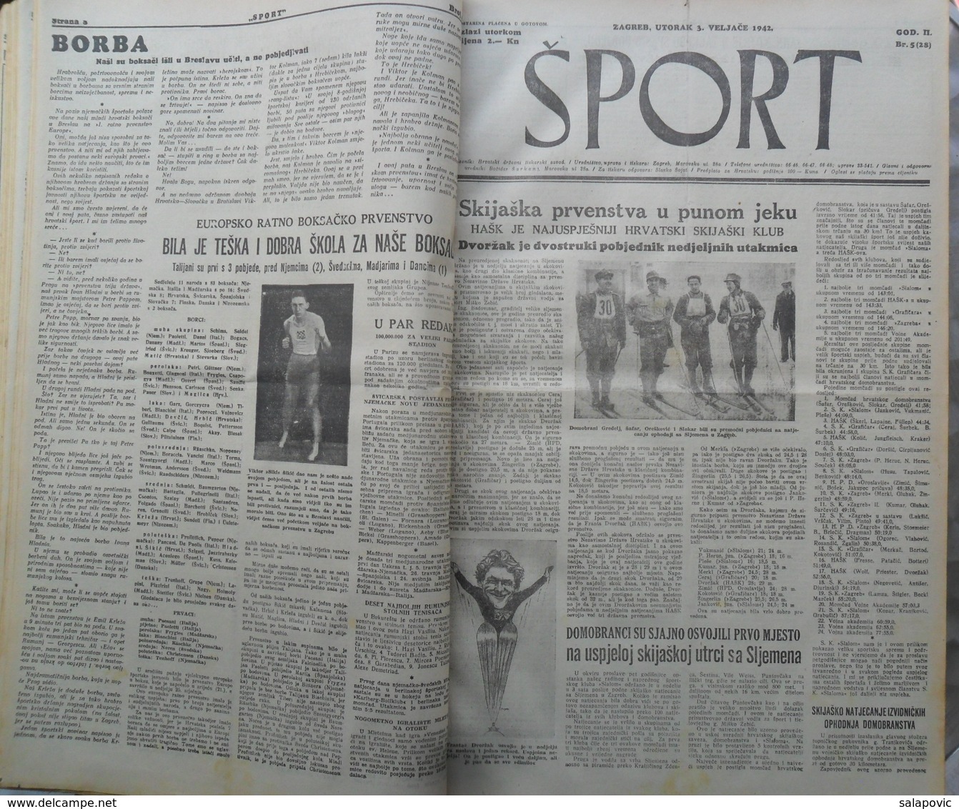 SPORT NDH NOVINE KOMPLETNA 1942 GODINA(FALI SAMO BROJ 33), UVEZANO 50 BROJEVA NDH NEWS COMPLETE 1942 YEAR, RRARE - Books