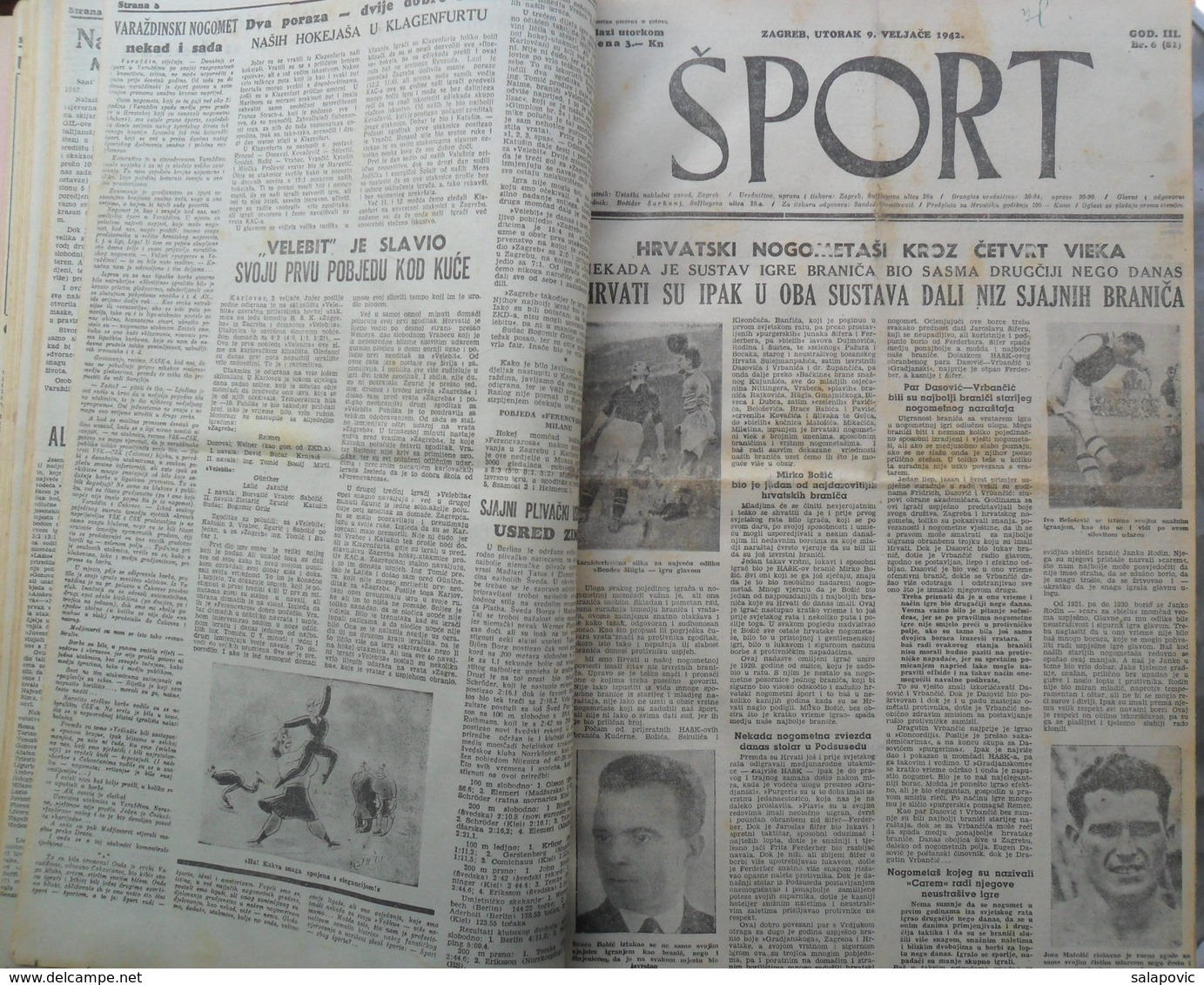 SPORT NDH NOVINE KOMPLETNA 1942 GODINA(FALI SAMO BROJ 33), UVEZANO 50 BROJEVA NDH NEWS COMPLETE 1942 YEAR, RRARE