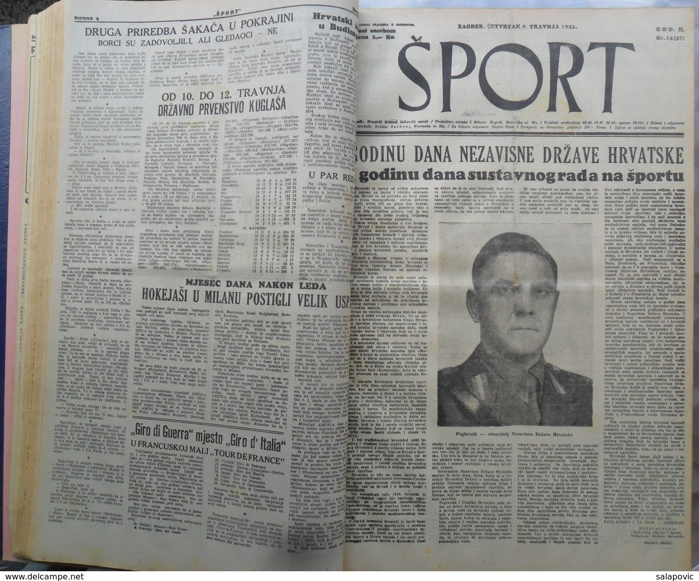 SPORT NDH NOVINE KOMPLETNA 1942 GODINA(FALI SAMO BROJ 33), UVEZANO 50 BROJEVA NDH NEWS COMPLETE 1942 YEAR, RRARE