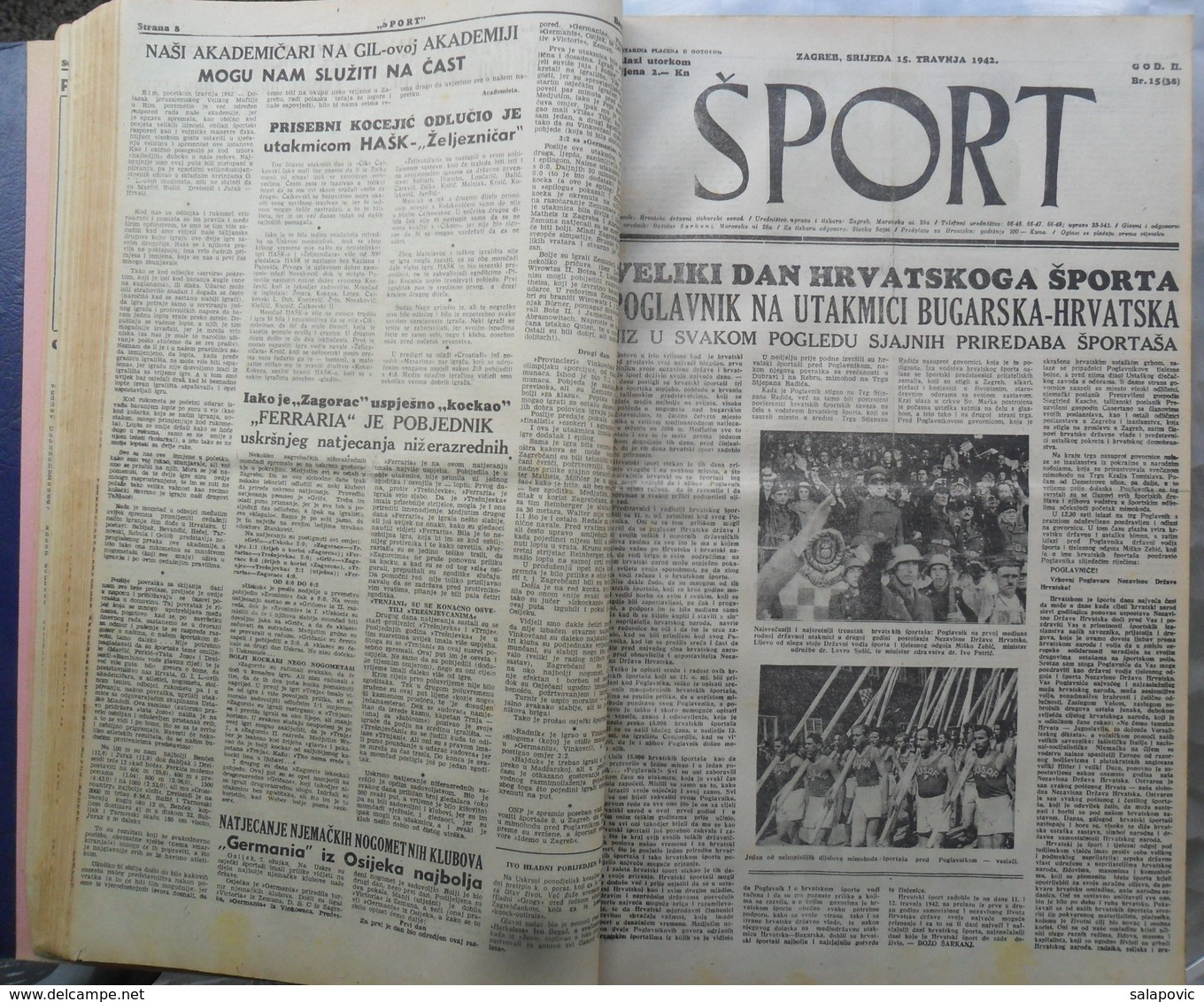 SPORT NDH NOVINE KOMPLETNA 1942 GODINA(FALI SAMO BROJ 33), UVEZANO 50 BROJEVA NDH NEWS COMPLETE 1942 YEAR, RRARE