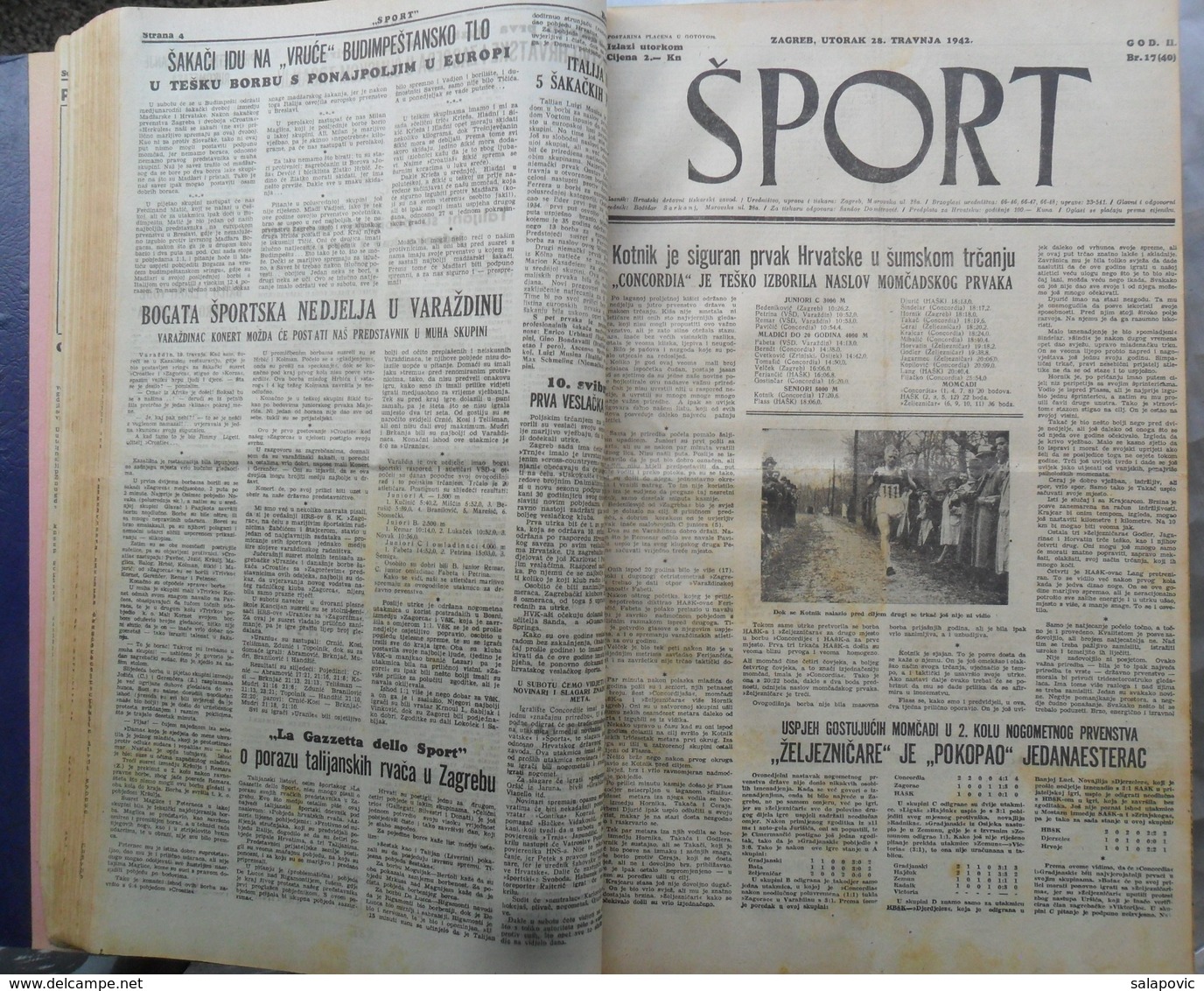 SPORT NDH NOVINE KOMPLETNA 1942 GODINA(FALI SAMO BROJ 33), UVEZANO 50 BROJEVA NDH NEWS COMPLETE 1942 YEAR, RRARE