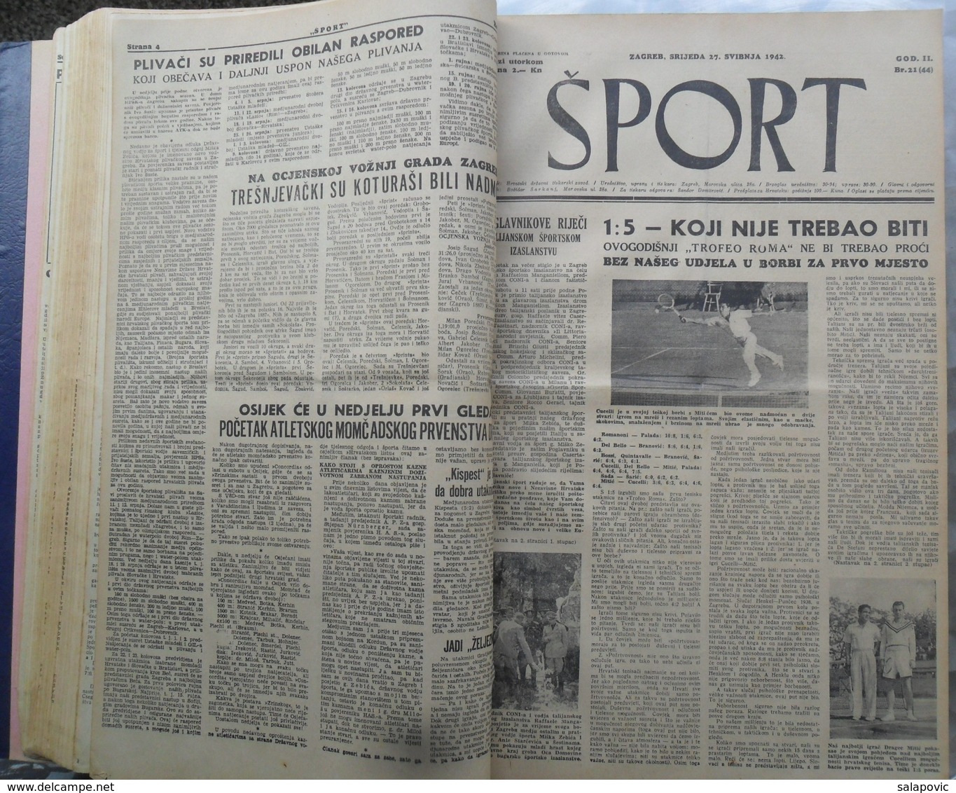 SPORT NDH NOVINE KOMPLETNA 1942 GODINA(FALI SAMO BROJ 33), UVEZANO 50 BROJEVA NDH NEWS COMPLETE 1942 YEAR, RRARE