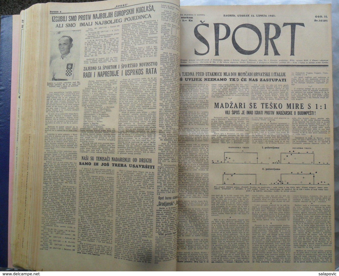 SPORT NDH NOVINE KOMPLETNA 1942 GODINA(FALI SAMO BROJ 33), UVEZANO 50 BROJEVA NDH NEWS COMPLETE 1942 YEAR, RRARE