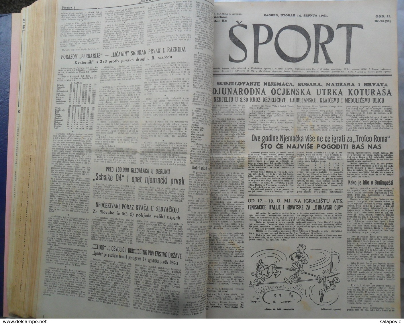 SPORT NDH NOVINE KOMPLETNA 1942 GODINA(FALI SAMO BROJ 33), UVEZANO 50 BROJEVA NDH NEWS COMPLETE 1942 YEAR, RRARE