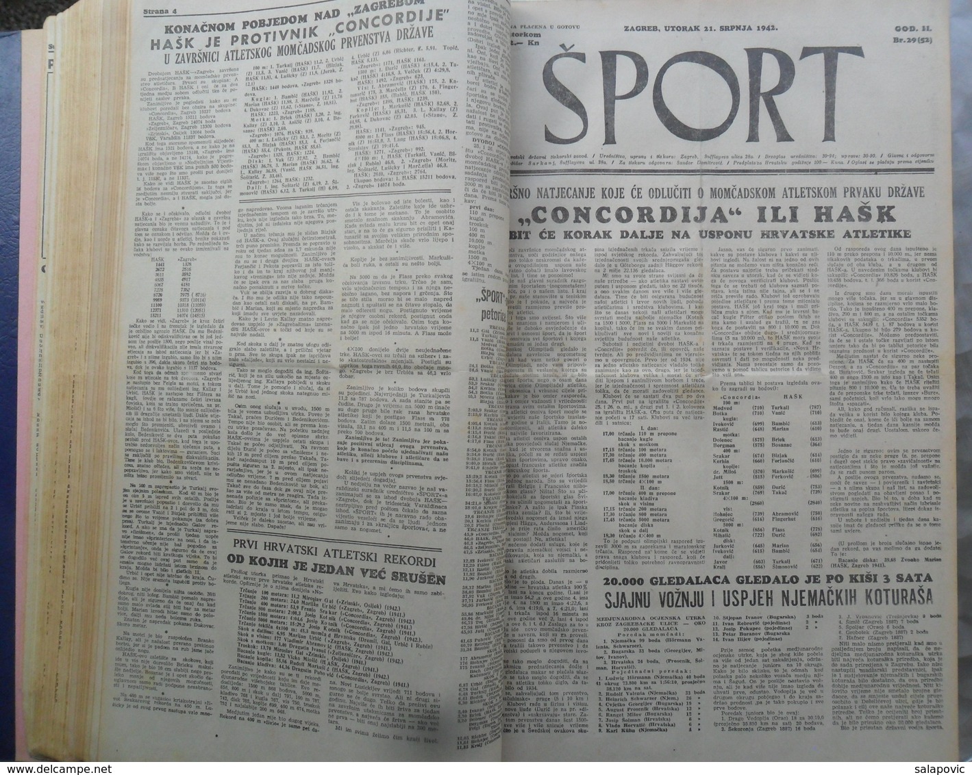 SPORT NDH NOVINE KOMPLETNA 1942 GODINA(FALI SAMO BROJ 33), UVEZANO 50 BROJEVA NDH NEWS COMPLETE 1942 YEAR, RRARE