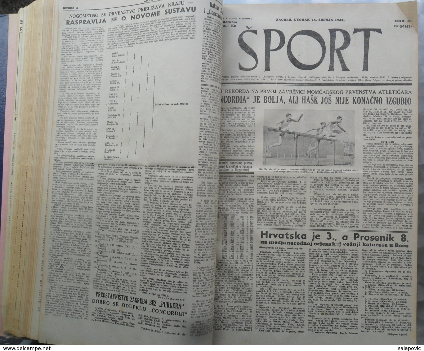 SPORT NDH NOVINE KOMPLETNA 1942 GODINA(FALI SAMO BROJ 33), UVEZANO 50 BROJEVA NDH NEWS COMPLETE 1942 YEAR, RRARE