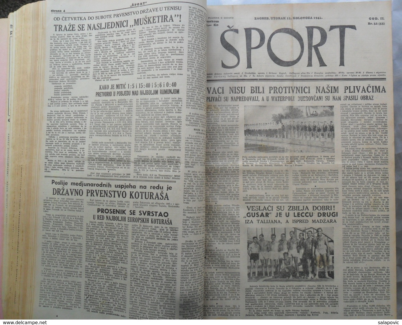 SPORT NDH NOVINE KOMPLETNA 1942 GODINA(FALI SAMO BROJ 33), UVEZANO 50 BROJEVA NDH NEWS COMPLETE 1942 YEAR, RRARE