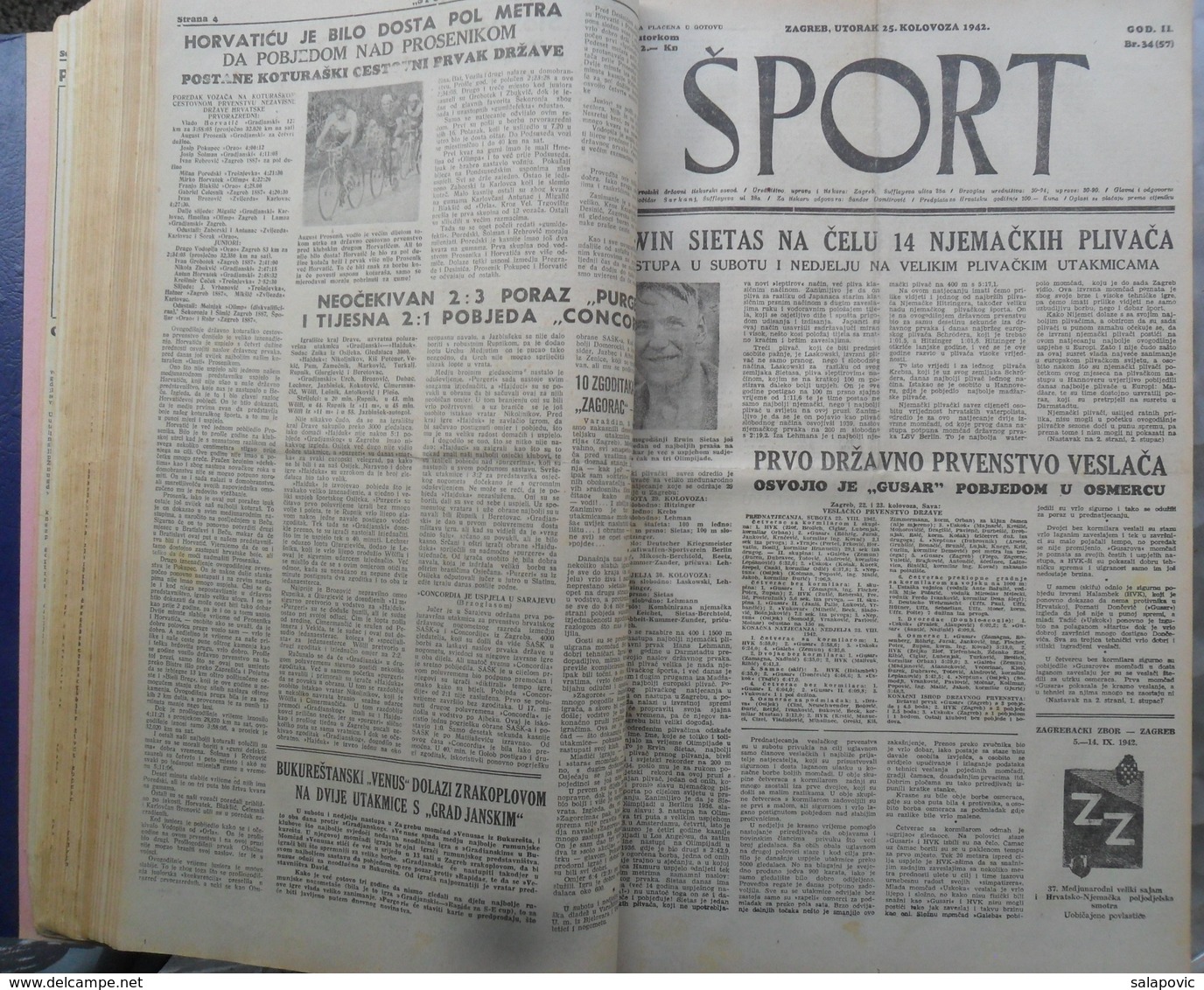 SPORT NDH NOVINE KOMPLETNA 1942 GODINA(FALI SAMO BROJ 33), UVEZANO 50 BROJEVA NDH NEWS COMPLETE 1942 YEAR, RRARE