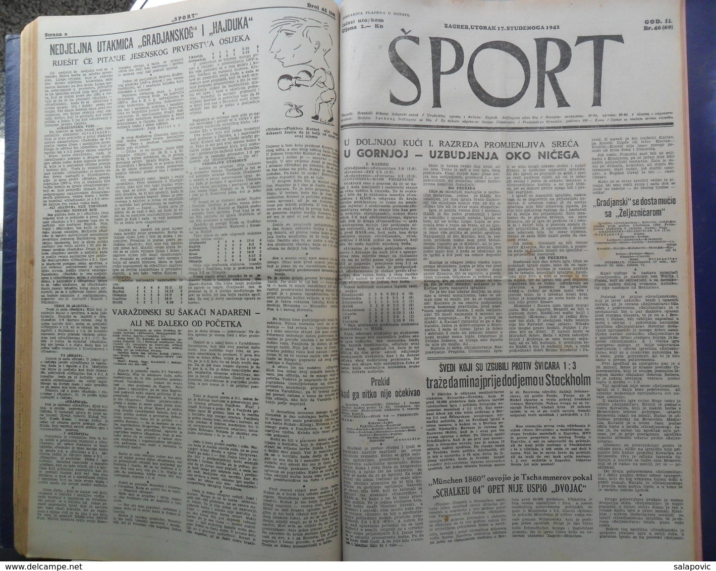 SPORT NDH NOVINE KOMPLETNA 1942 GODINA(FALI SAMO BROJ 33), UVEZANO 50 BROJEVA NDH NEWS COMPLETE 1942 YEAR, RRARE