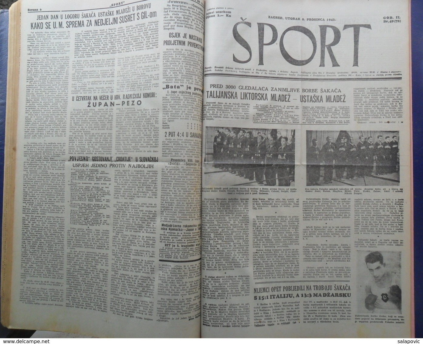 SPORT NDH NOVINE KOMPLETNA 1942 GODINA(FALI SAMO BROJ 33), UVEZANO 50 BROJEVA NDH NEWS COMPLETE 1942 YEAR, RRARE