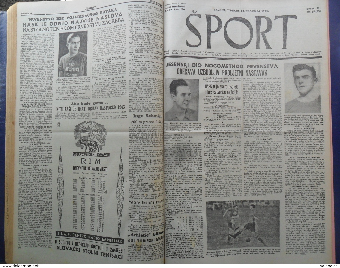 SPORT NDH NOVINE KOMPLETNA 1942 GODINA(FALI SAMO BROJ 33), UVEZANO 50 BROJEVA NDH NEWS COMPLETE 1942 YEAR, RRARE