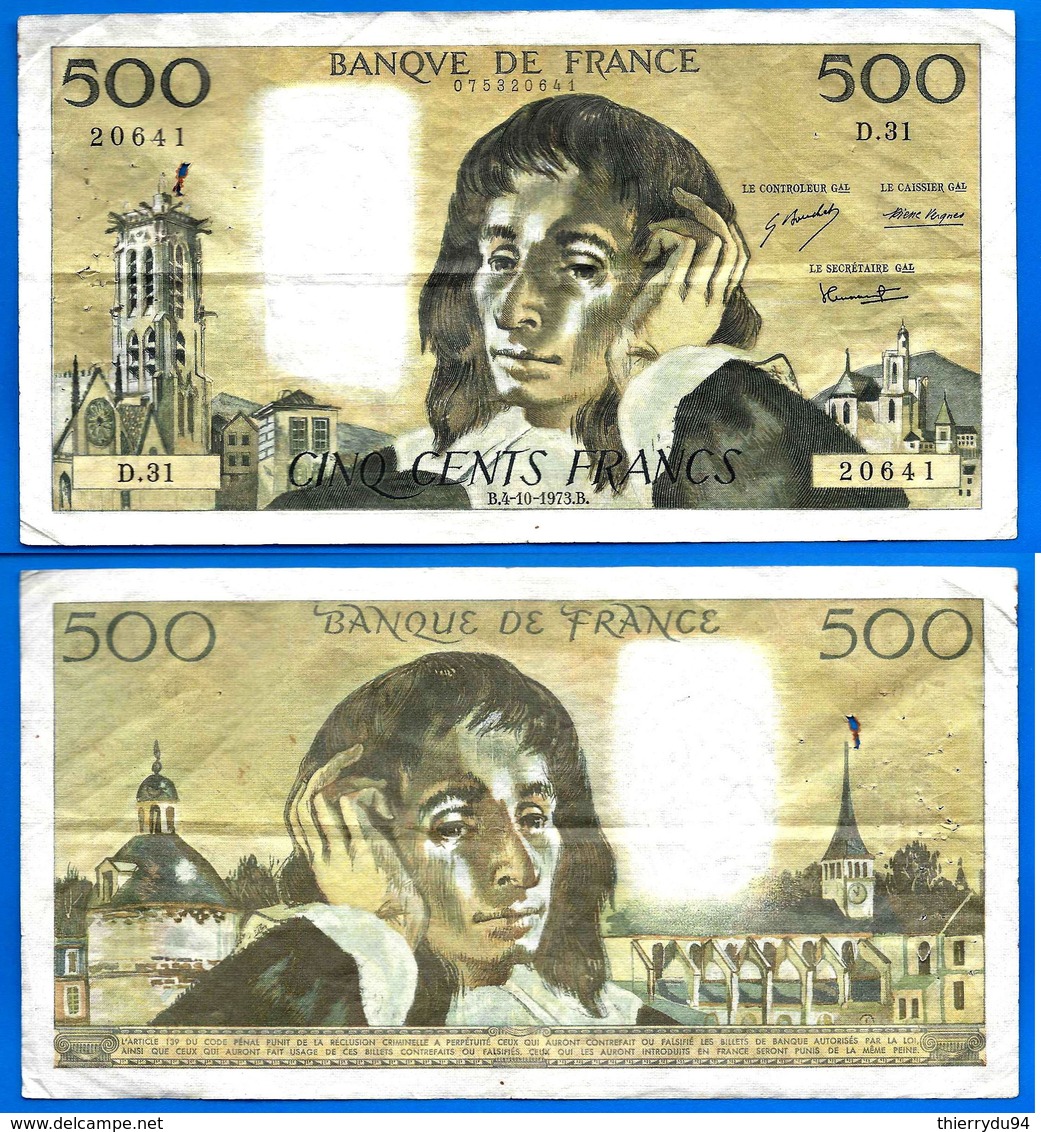 France 500 Francs 1973 Pascal Serie D 31 Du 4 10 1973 Frcs Frc Frs Europe Paypal Skrill Bitcoin OK - 500 F 1968-1993 ''Pascal''