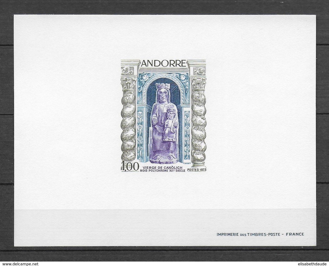 ANDORRE - 1973 - YVERT N° 228 EPREUVE DE LUXE ! VIERGE DE CANOLICH - Briefe U. Dokumente