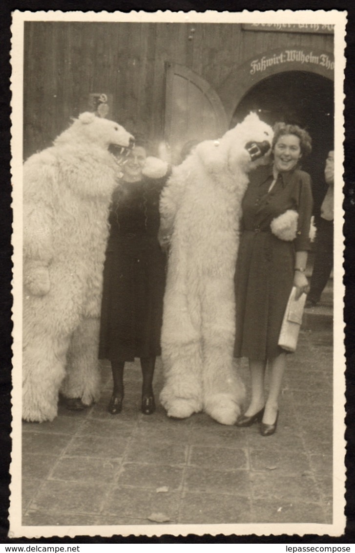 TOP - DEUX OURS ET DEUX DAMES VERS 1940, HOMME DÉGUISÉ ( Montreur Spectacle ) - Autres & Non Classés