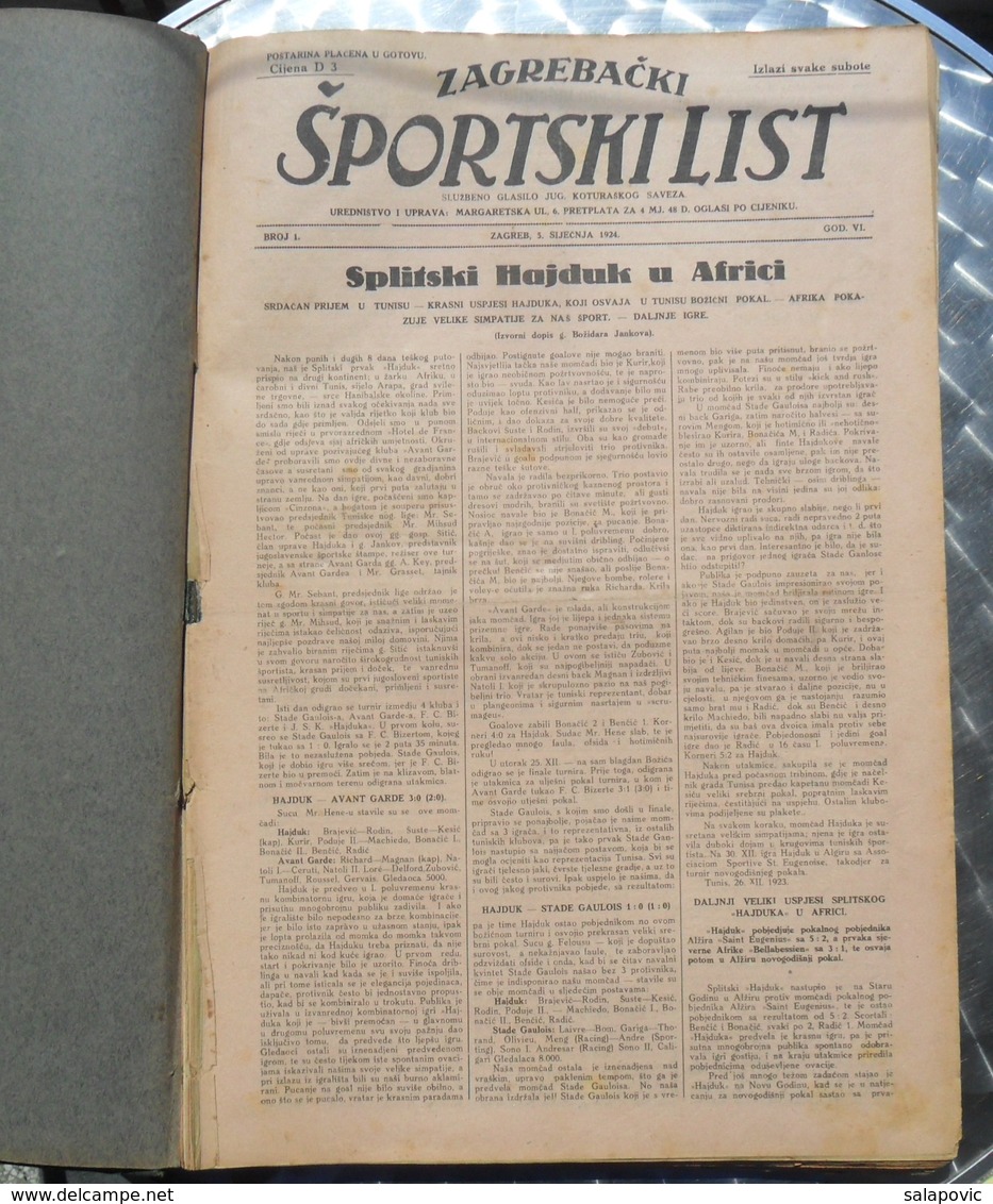 ZAGREBACKI SPORTSKI LIST 1924 UVEZANO 40 BROJEVA KINGDOM OF YUGOSLAVIA, BANDED 40 NUMBER - Libri