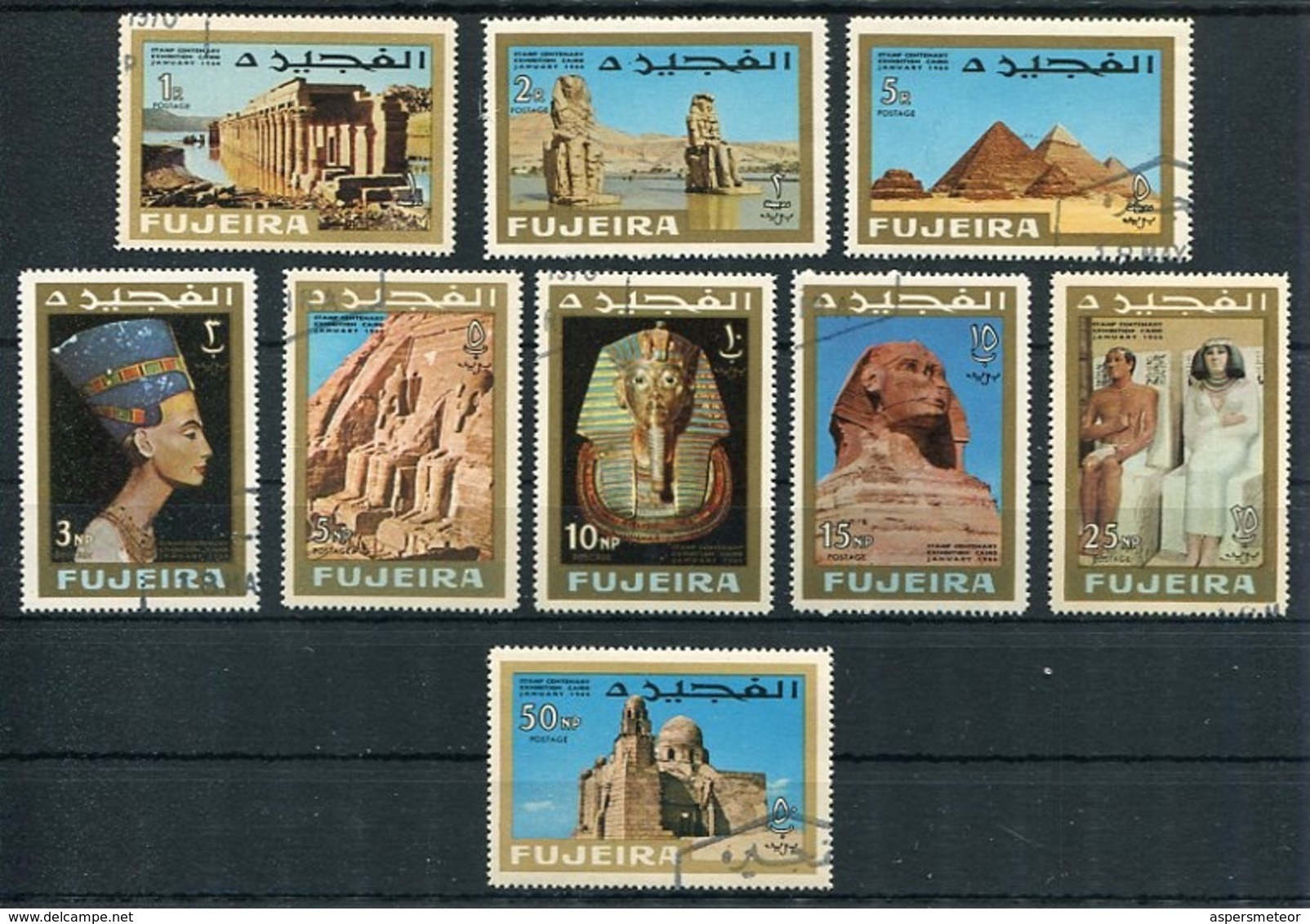 STAMP CENTENARY EXHIBITION CAIRO 1966 EGYPT. FUJEIRA AÑO 1970 MICHEL 128 / 136 OBLITERES COMPLETE SERIE - LILHU - Fudschaira