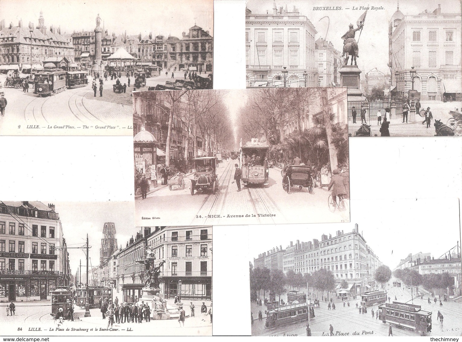 FIVE FRENCH FRANCE TRAM TRANSPORTATION TRAMWAY OLD POSTCARDS - Tramways