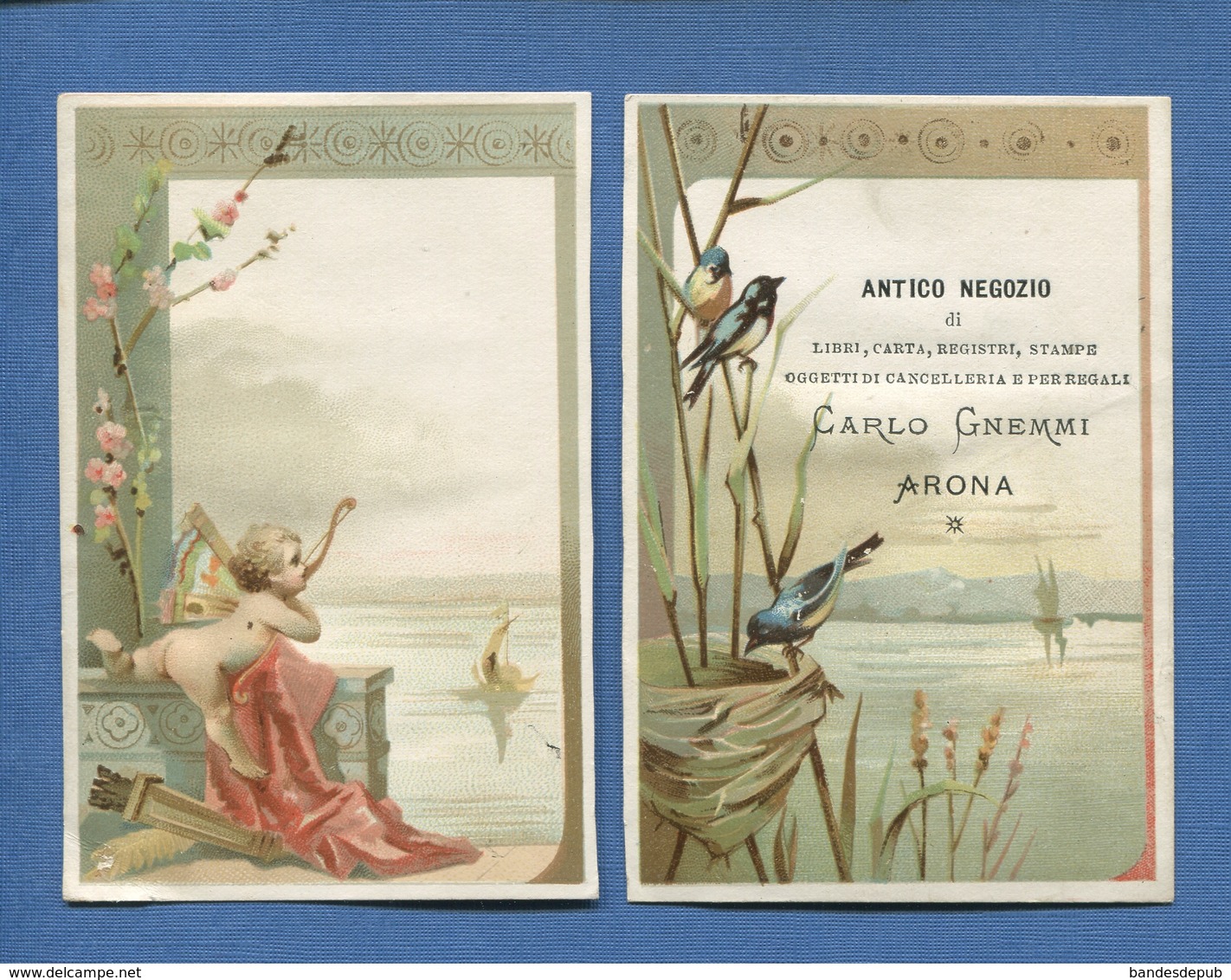 ITALIE ARONA Antico Negozio Carlo Gnemmi  Chromo Calendrier 1892 Angelot Oiseaux - Petit Format : ...-1900