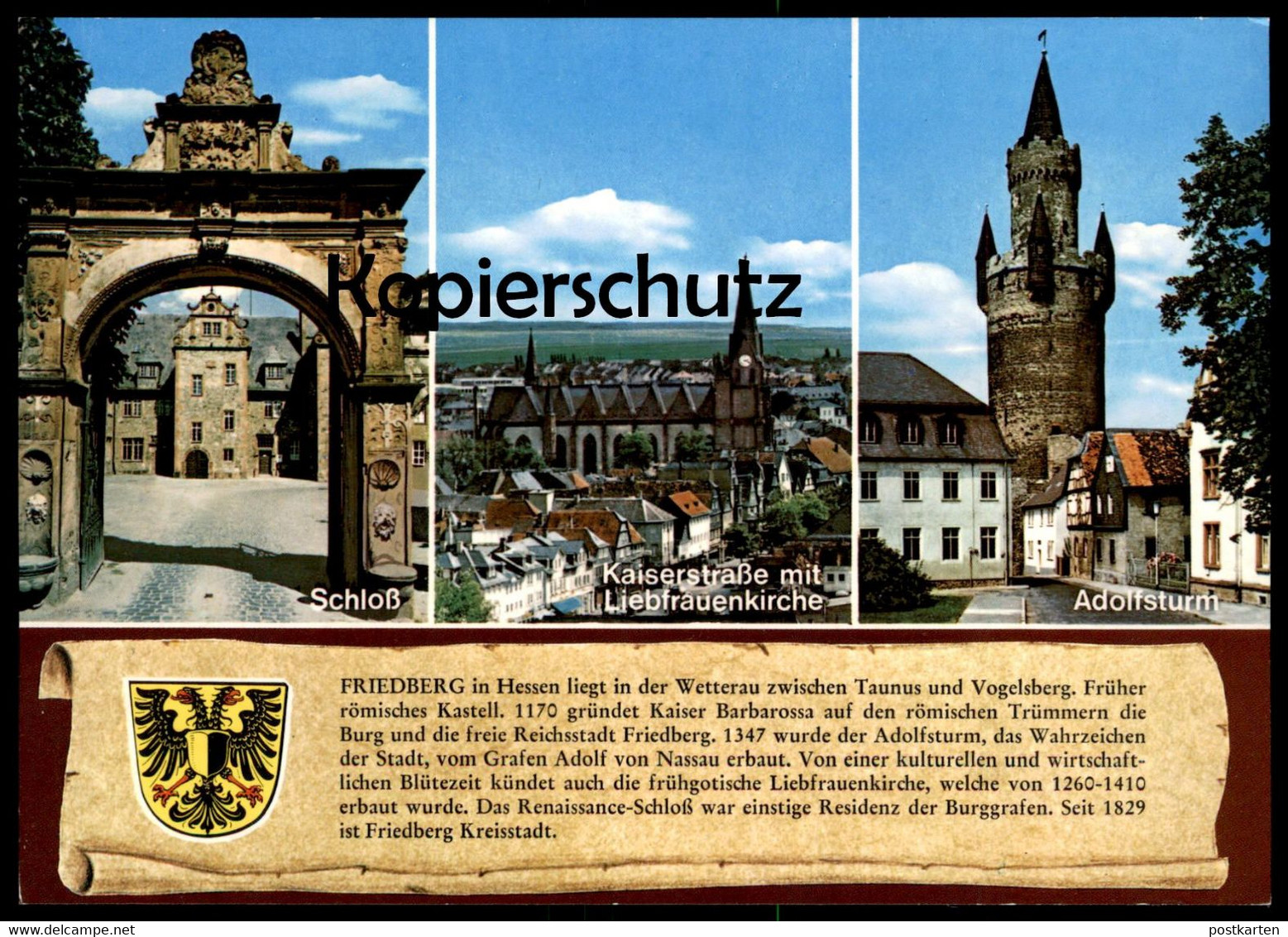 POSTKARTE FRIEDBERG WAPPEN & GESCHICHTE CHRONIK Chronikkarte Chronique Chronicle Storycard Postcard Cpa AK Ansichtskarte - Friedberg