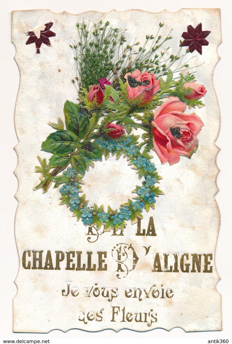 CPA 72 Carte Rare De LA CHAPELLE D'ALIGNE Je Vous Envoie Des Fleurs Composition Fleurs Séchées Chromos Roses - La Fleche