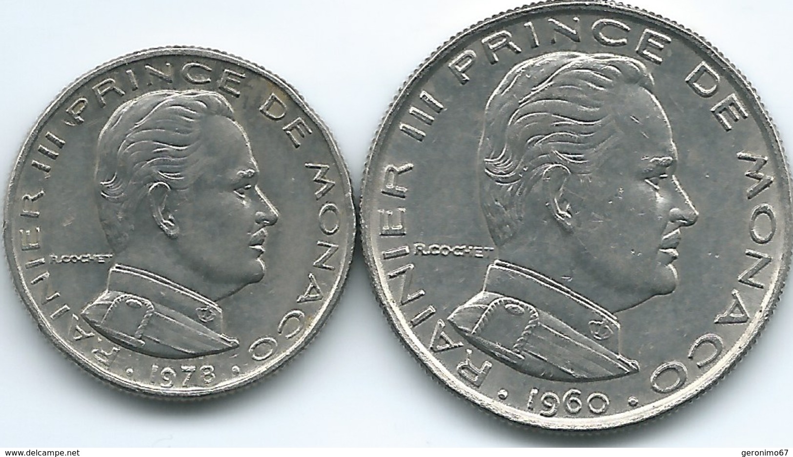 Monaco - 1974 - ½ Franc - Rainier III (KM145) & 1960 - 1 Franc (KM140) - 1960-2001 Nouveaux Francs