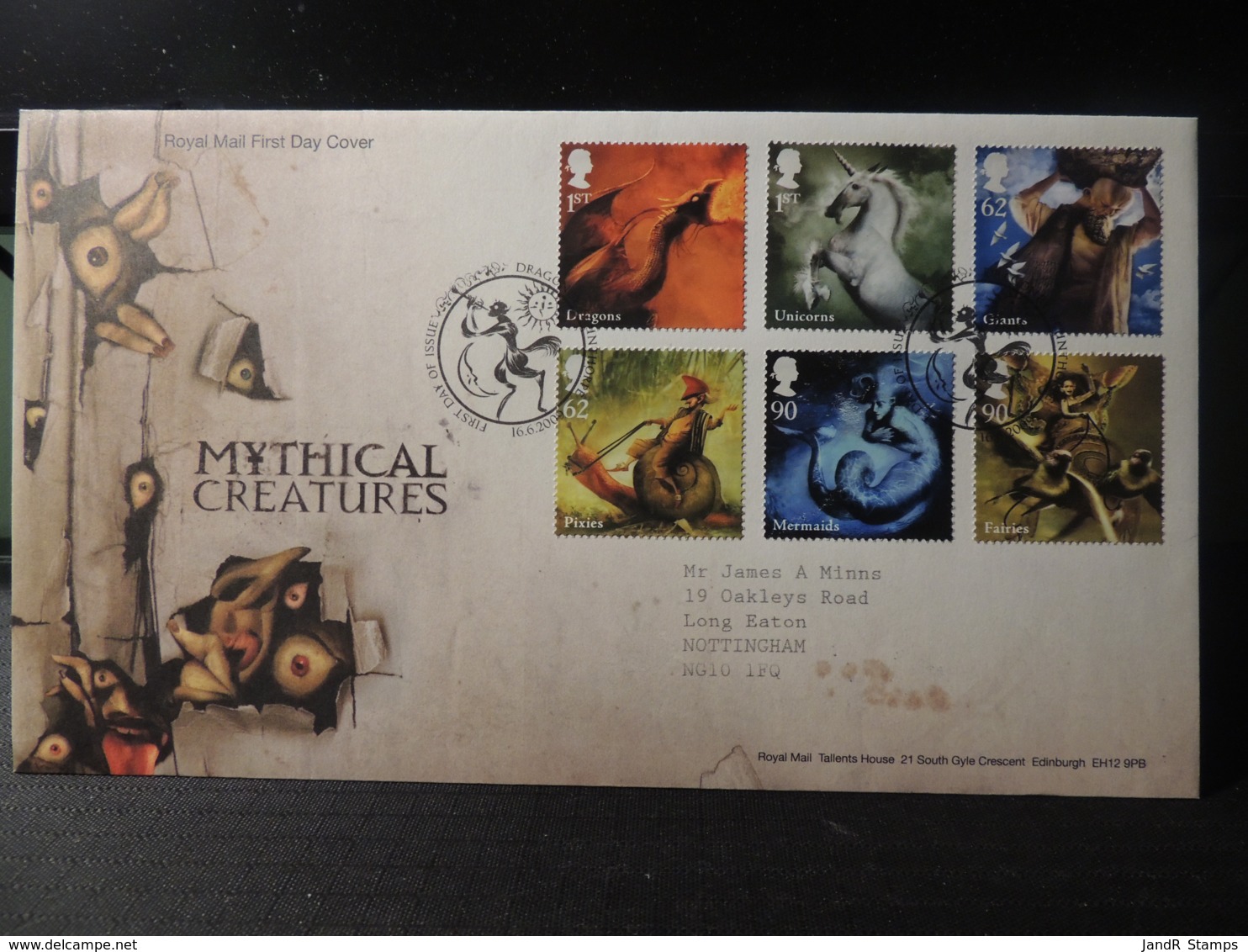 GB 2009 FDC - Mythical Creatures Dragonby Postmark  Dragon Unicorn Giants Pixies Mermaids Fairies Children Fairy Tales - 1991-2000 Dezimalausgaben