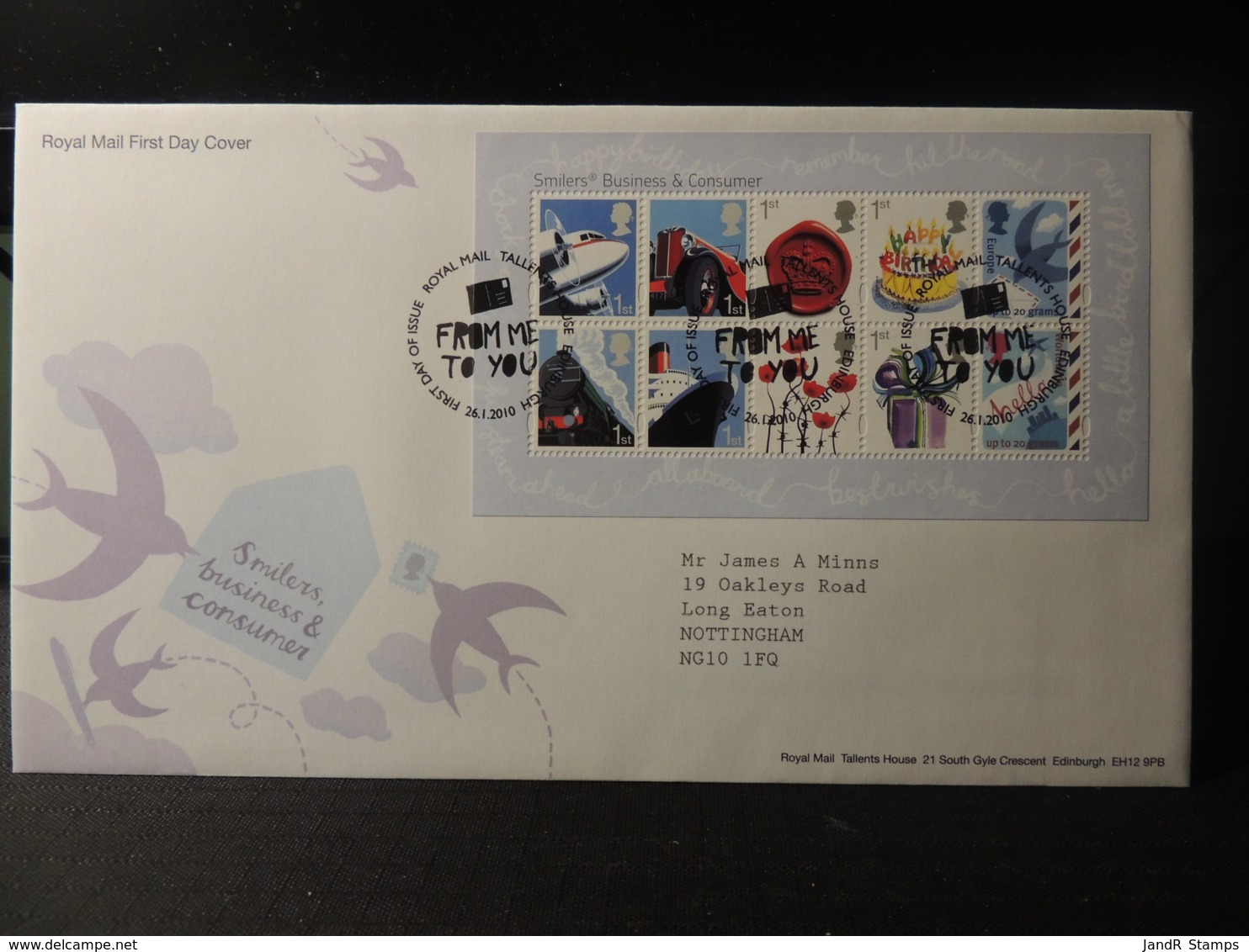 GB 2010 FDC - Smilers Tallent Postmark  Aviation Airplane Ships Trains Cars Railways Flowers Seals Birds - 1991-2000 Dezimalausgaben