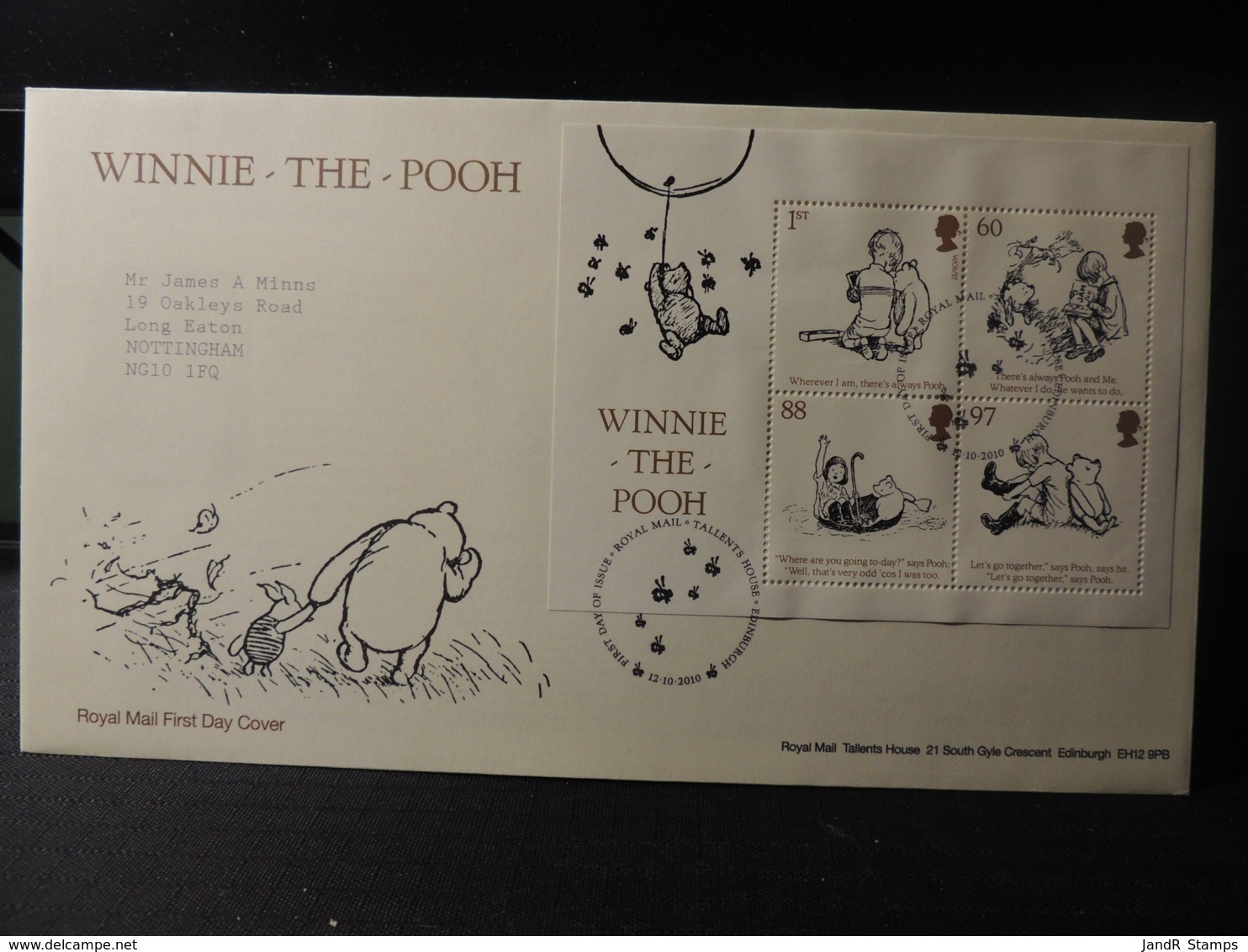 GB 2010 FDC - MS Winnie-the-Pooh Tallents Postmark  Children Bears Balloon - 1991-2000 Decimal Issues