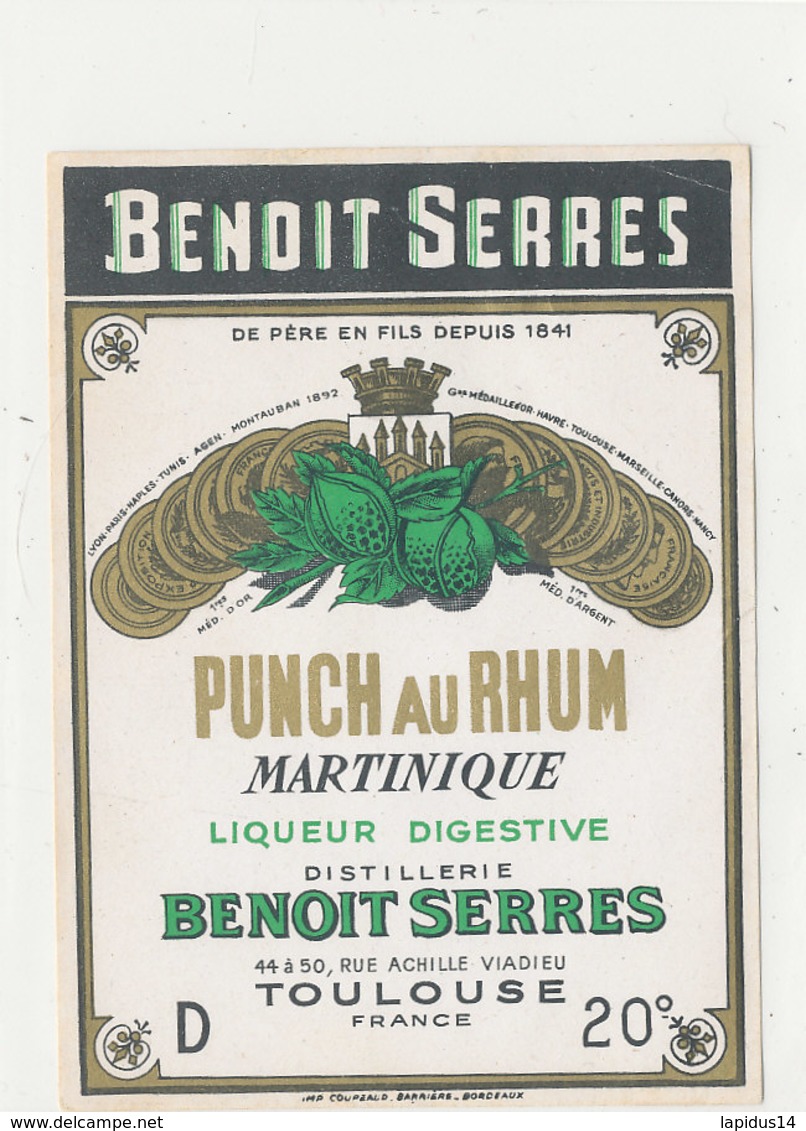 1036 / ETIQUETTE DE RHUM -   PUNCH  AU RHUM  MARTINIQUE  BENOIT SERRES  TOULOUSE - Rhum