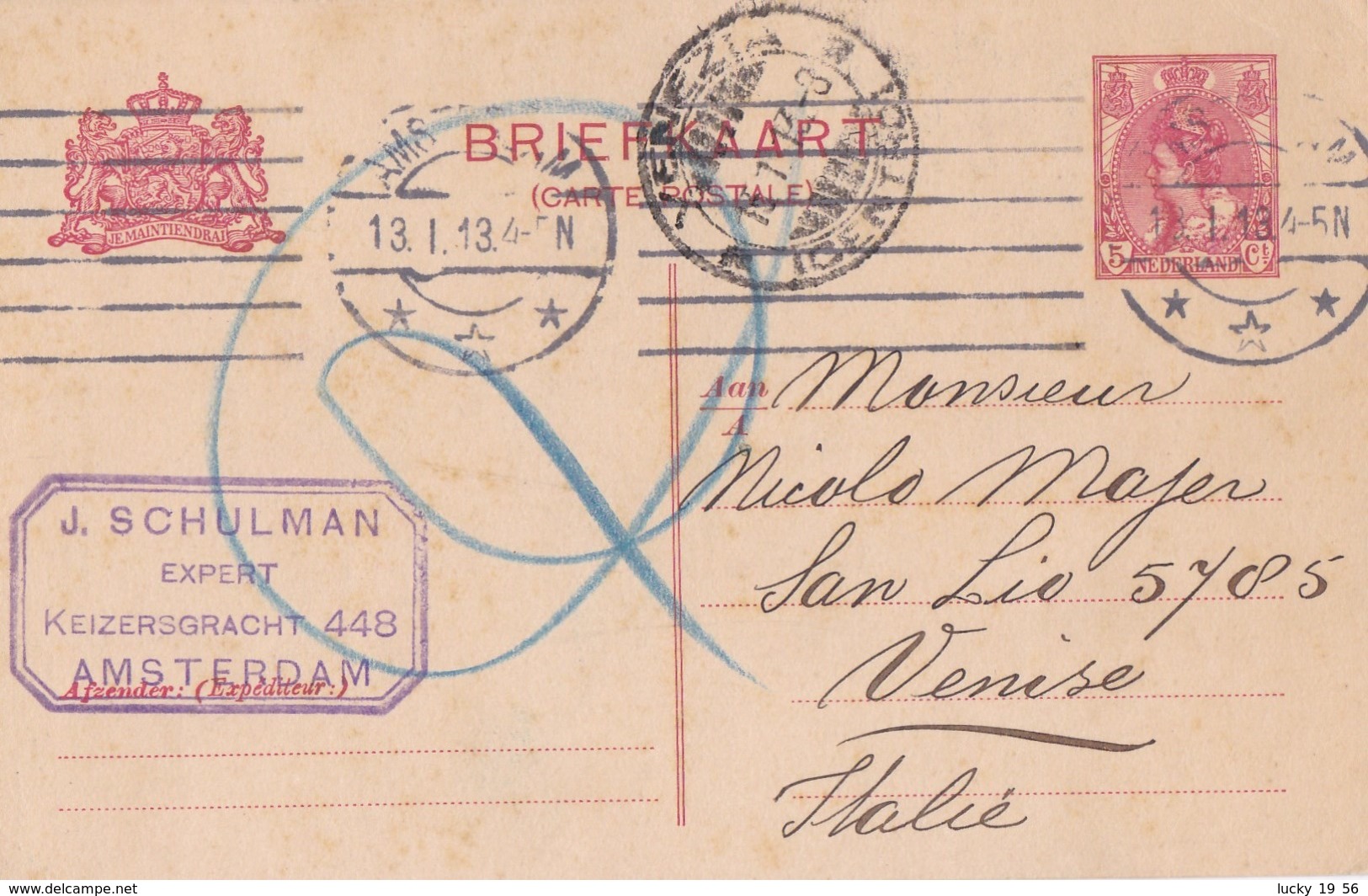 1913 Olanda, Cartolina Postale Da Amsterdam A Venezia. - Sonstige - Europa