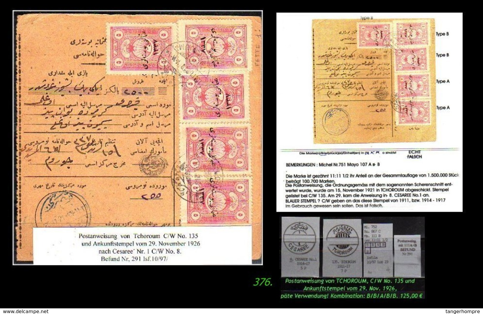 EARLY OTTOMAN SPECIALIZED FOR SPECIALIST, SEE...Mi. Nr. 752 - Mayo 107 - Postanweisung - 1920-21 Anatolie