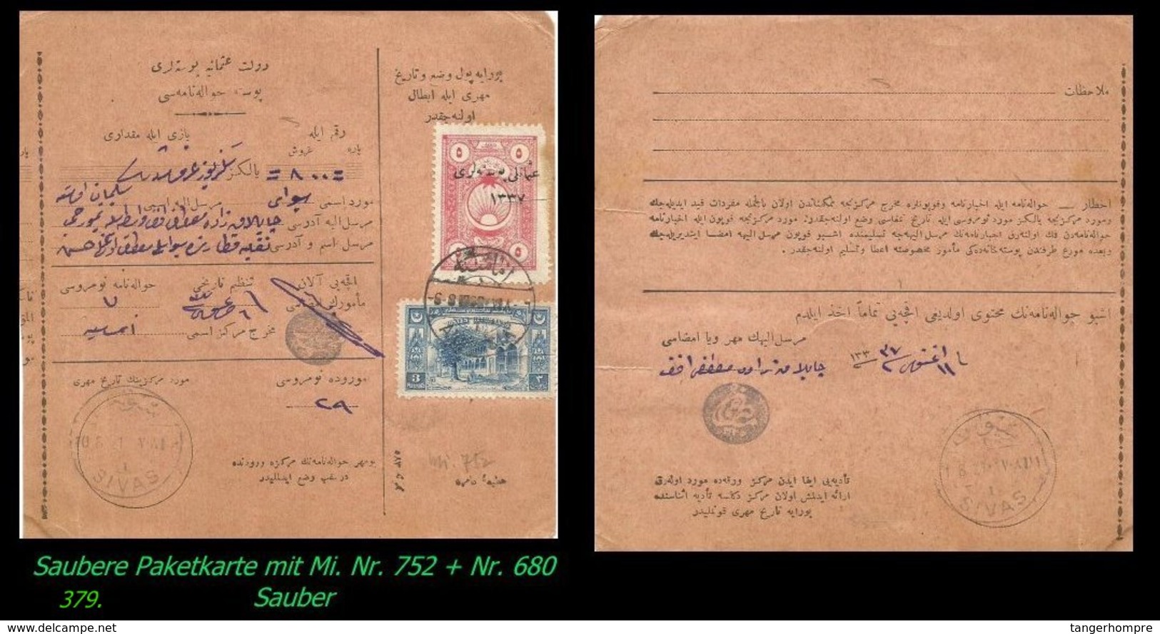 EARLY OTTOMAN SPECIALIZED FOR SPECIALIST, SEE...Mi. Nr. 752 - Mayo 109 - Postanweisung - - 1920-21 Anatolie