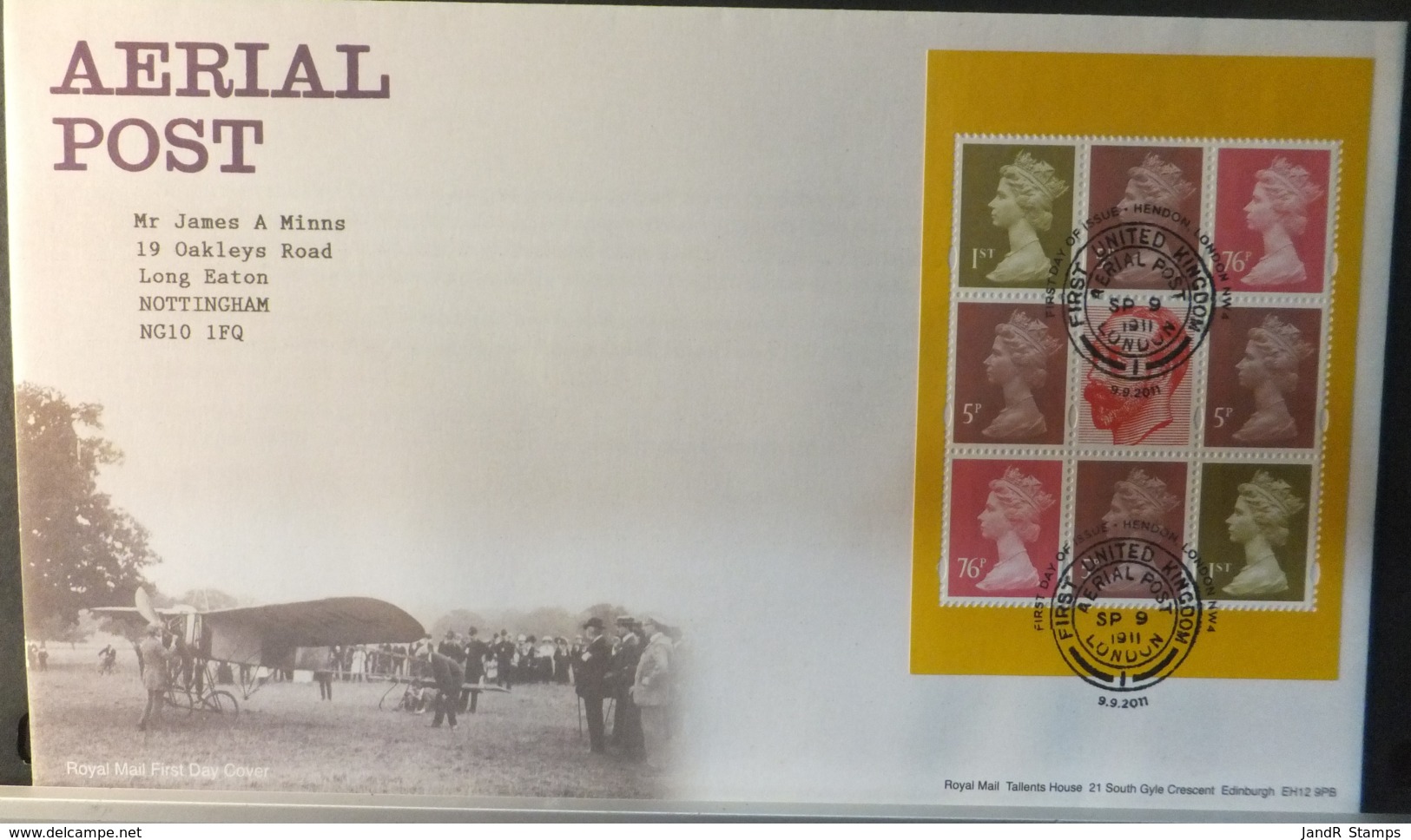 GB Booklet Pane  2011 FDC - Aerial Post Hendon Postmark FIRST DAY COVER AVIATION POSTAL KGV - 2011-2020 Decimal Issues