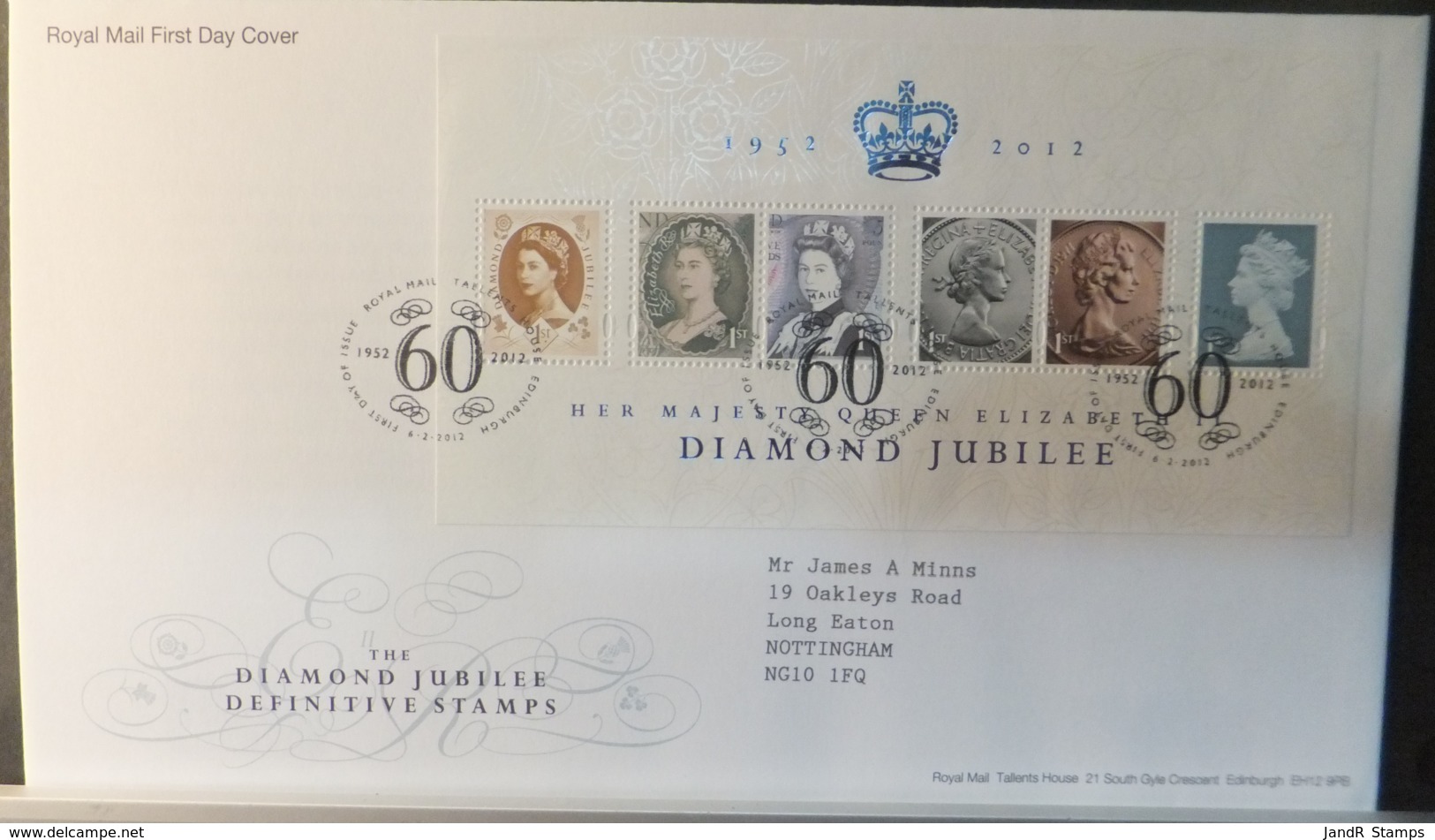 GB Miniature Sheet  2012 FDC - Queen Diamond Jubilee Definitive Tallents Postmark FIRST DAY COVER - 2011-2020 Decimal Issues