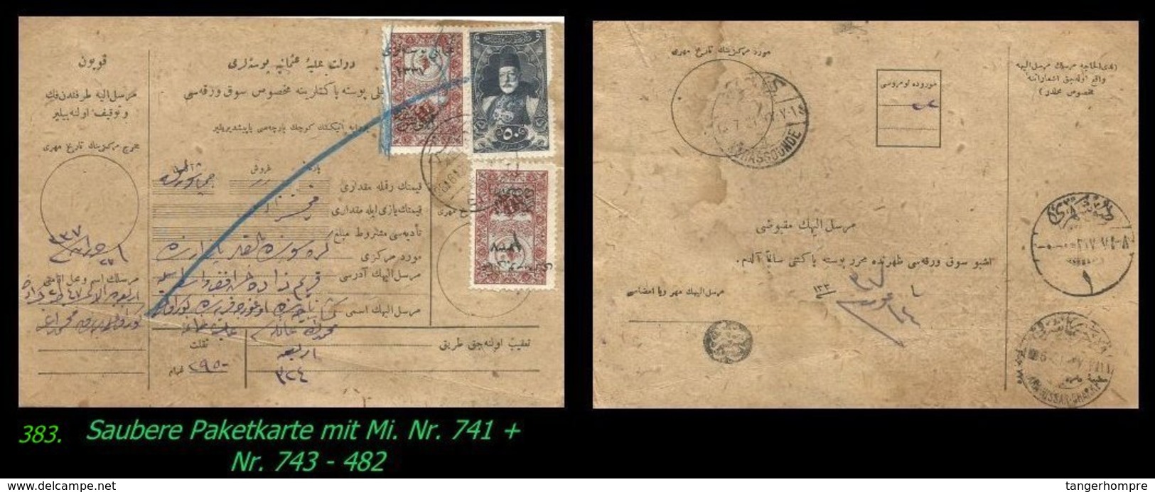 EARLY OTTOMAN SPECIALIZED FOR SPECIALIST, SEE...Mi. Nr. 741 + 743 - Paketkarte - 1920-21 Anatolie