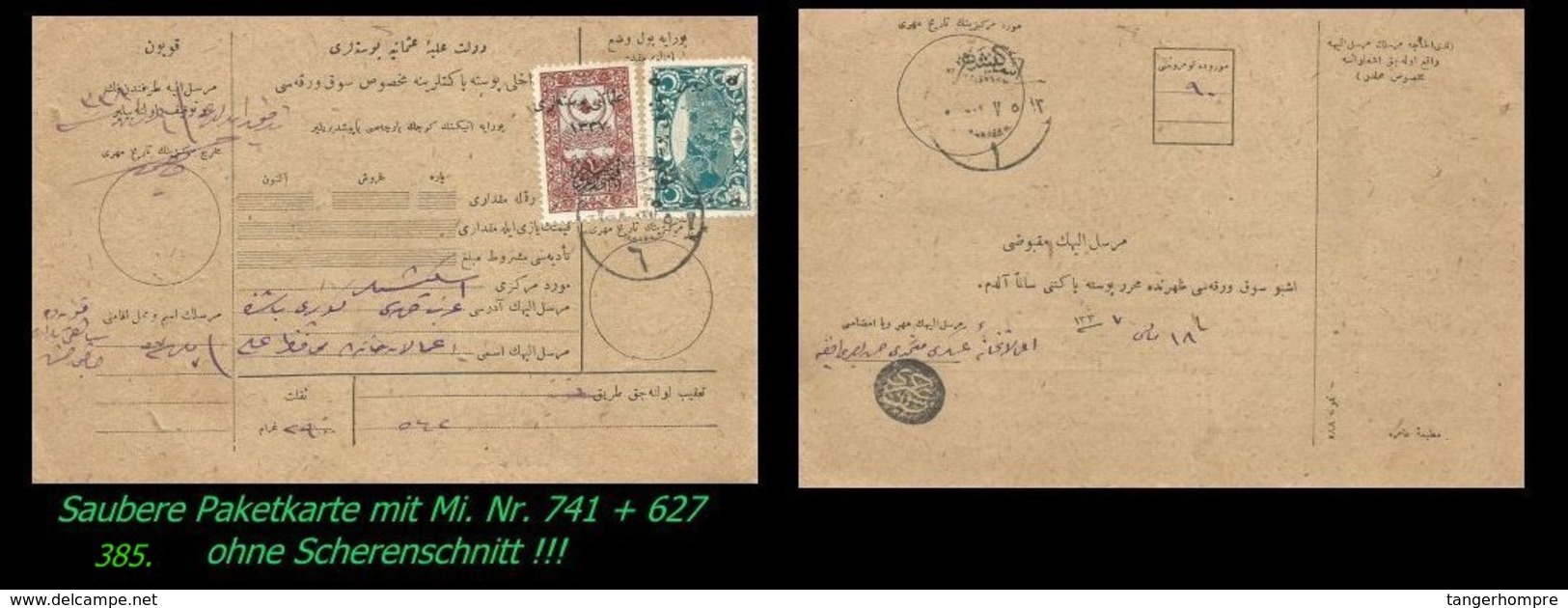 EARLY OTTOMAN SPECIALIZED FOR SPECIALIST, SEE...Mi. Nr. 741 - Paketkarte Ohne Scherenschnitt -RRR- - 1920-21 Anatolie