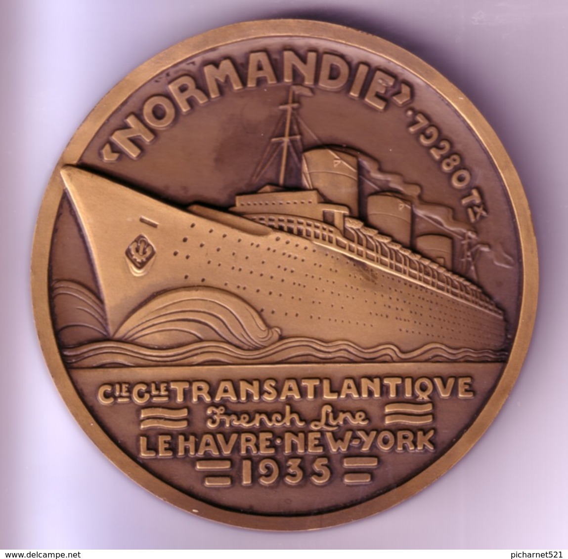 Médaille Souvenir Du Bateau "Normandie" De La Compagnie Générale Transatlantique - 1935 - 3 Scan. - Other & Unclassified