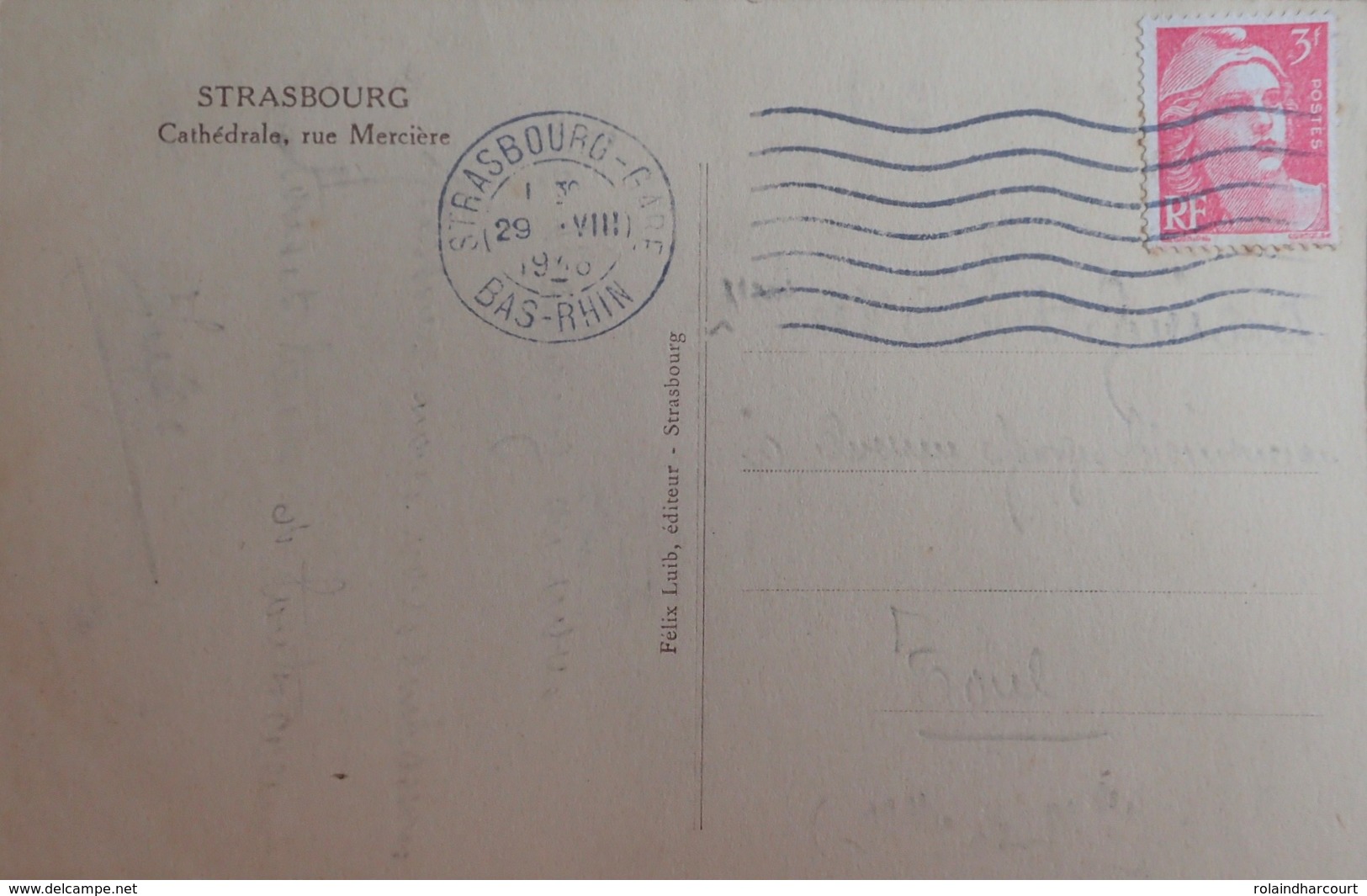 R1949/408 - 1946 - TYPE MARIANNE DE GANDON - N°716 Seul Sur CPA - CàD : STRASBOURG-GARE (Bas Rhin) 29 AOÛT 1946 - Lettres & Documents