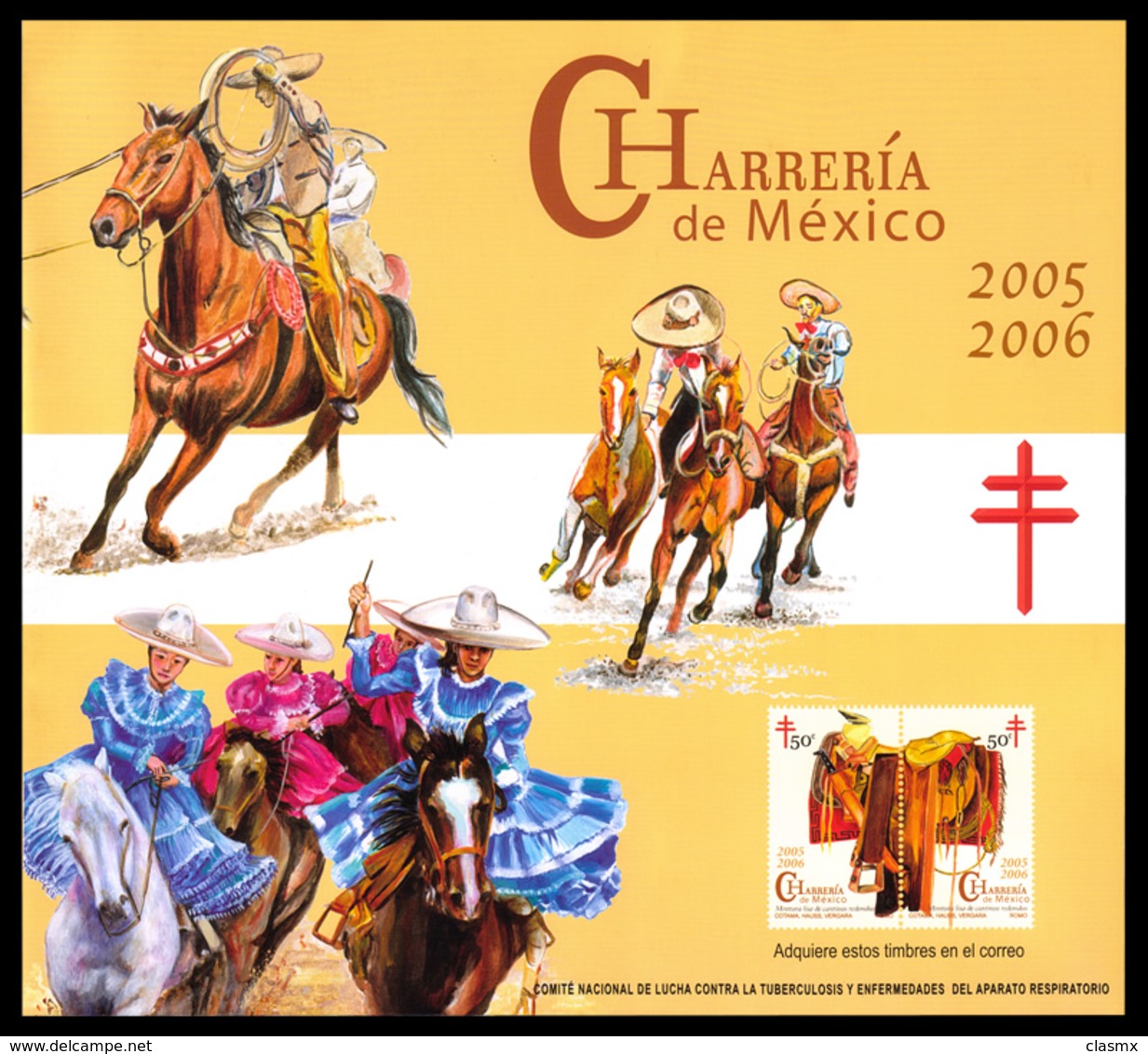 2005 MEXICO EQUESTRIAN COSTUME TRADITIONS CHARRO FOLKLORE PASO DE LA MUERTE SHEET AND DELUXE FOLDER MNH - Mexique