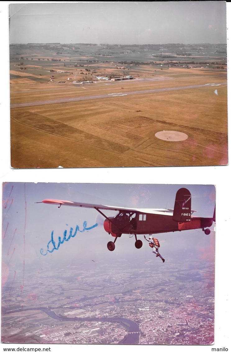 BERGERAC (Dordogne) 2 Photos Originales Années 60 - TERRAIN D'AVIATION & ECOLE DE PARACHUTISME -COMBIER CIM Imp à Macon - Aviation