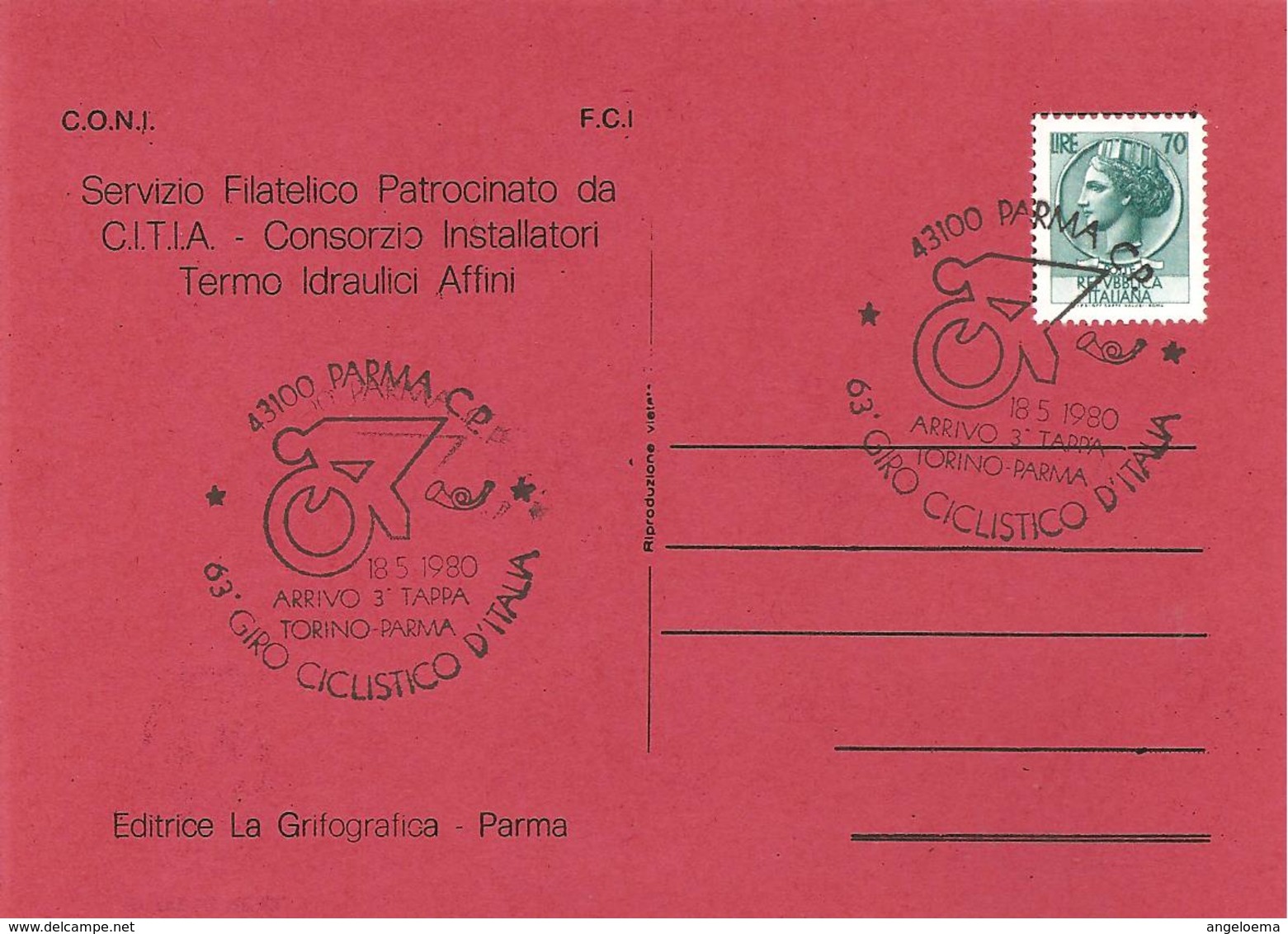 ITALIA - 1980 PARMA  63° Giro D'Italia Ciclismo 3^ Tappa Torino-Parma Su Cartolina Speciale - 3463 - Ciclismo