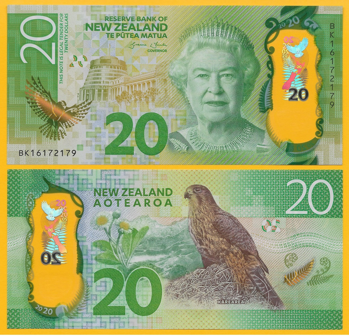 New Zealand 20 Dollars P-193 2016 UNC Polymer Banknote - Nicaragua